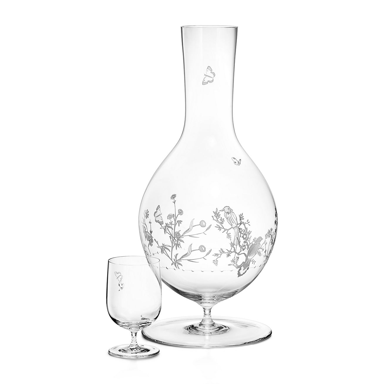 Tiffany & Co Tiffany Audubon Decanter And Shot Glass In Hand-etched Glass In No Gemstones/glass