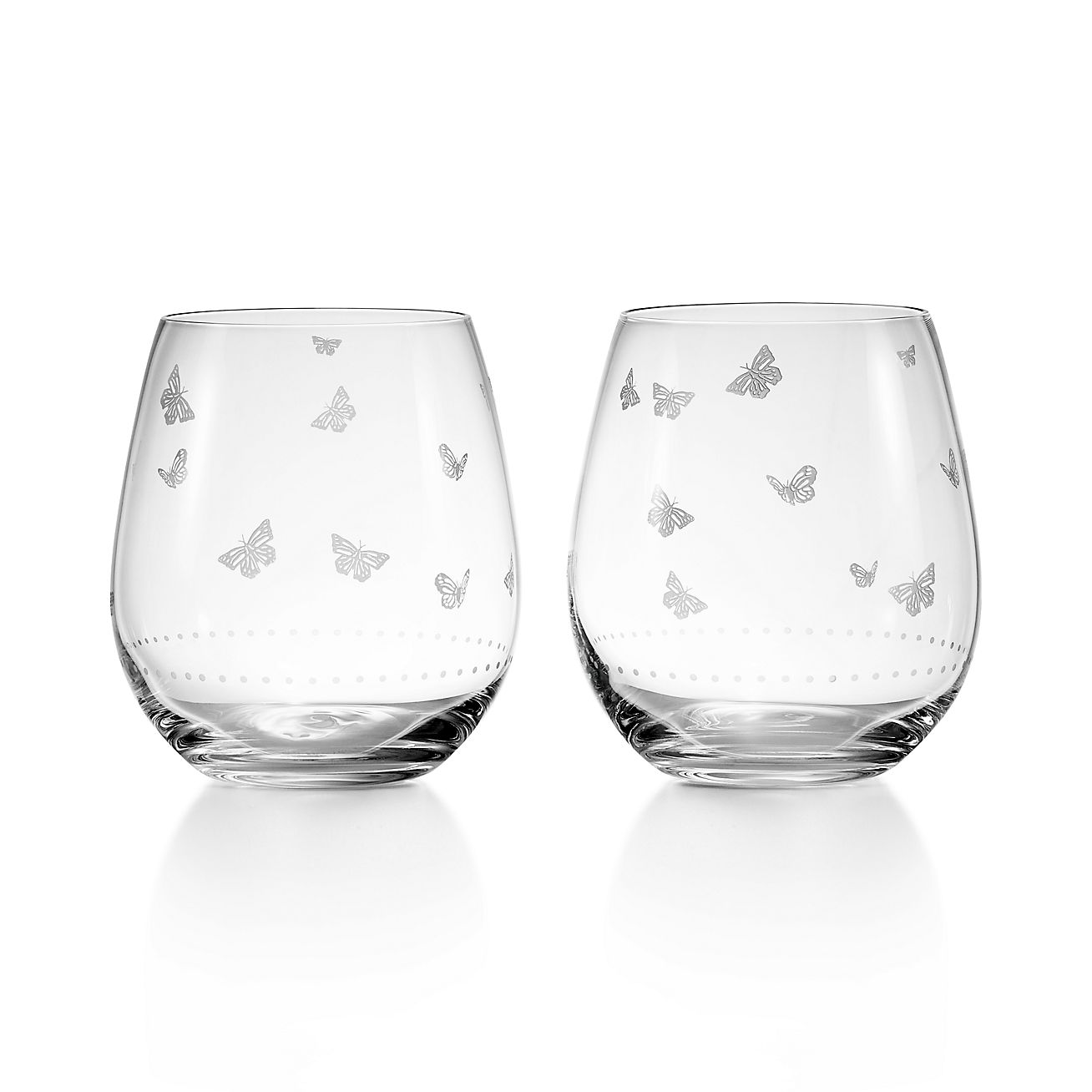 Tiffany Audubon Stemless Red Wine Glass in Crystal Glass, Set of Two