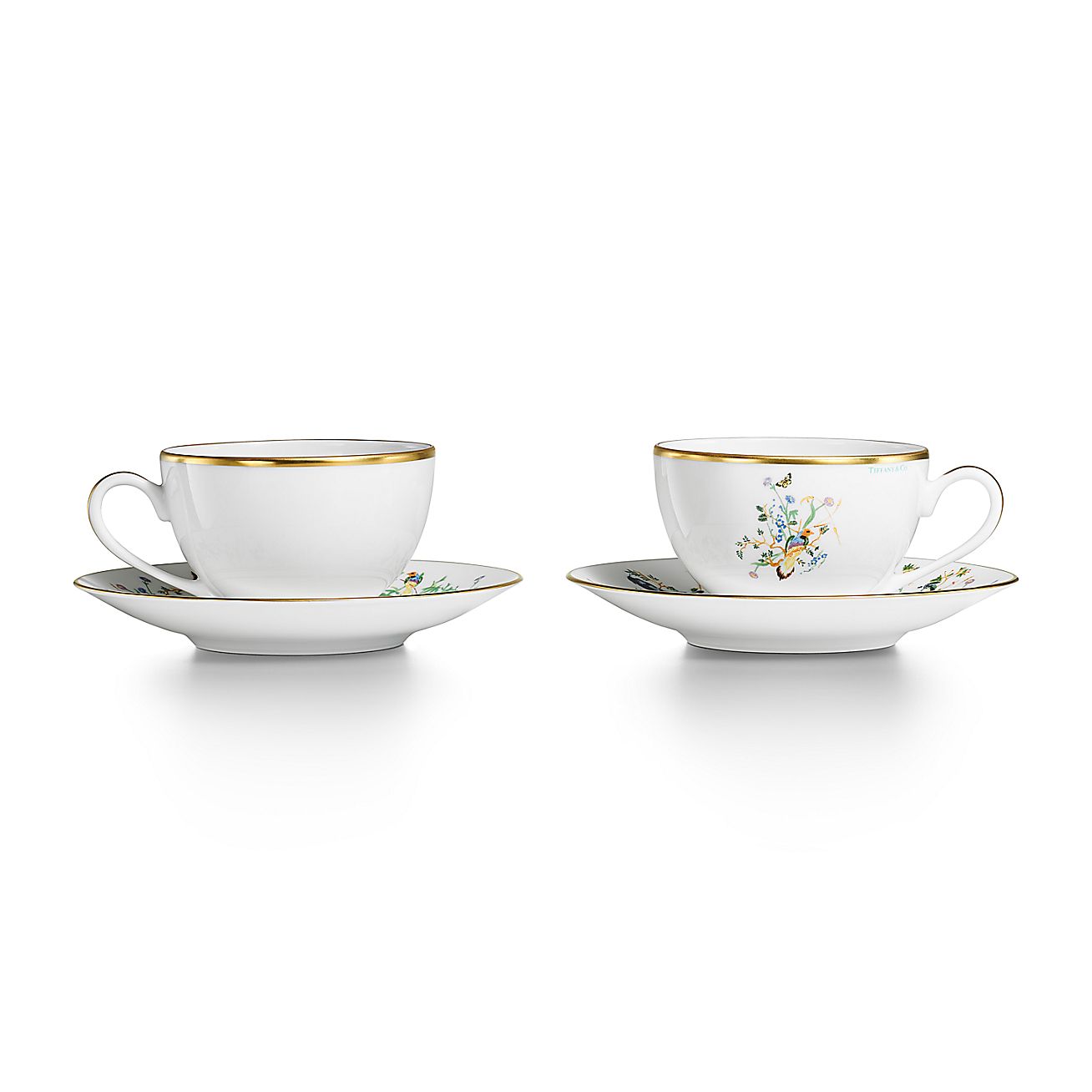 Tiffany Audubon Teacup and Saucer in Porcelain, Set of Two