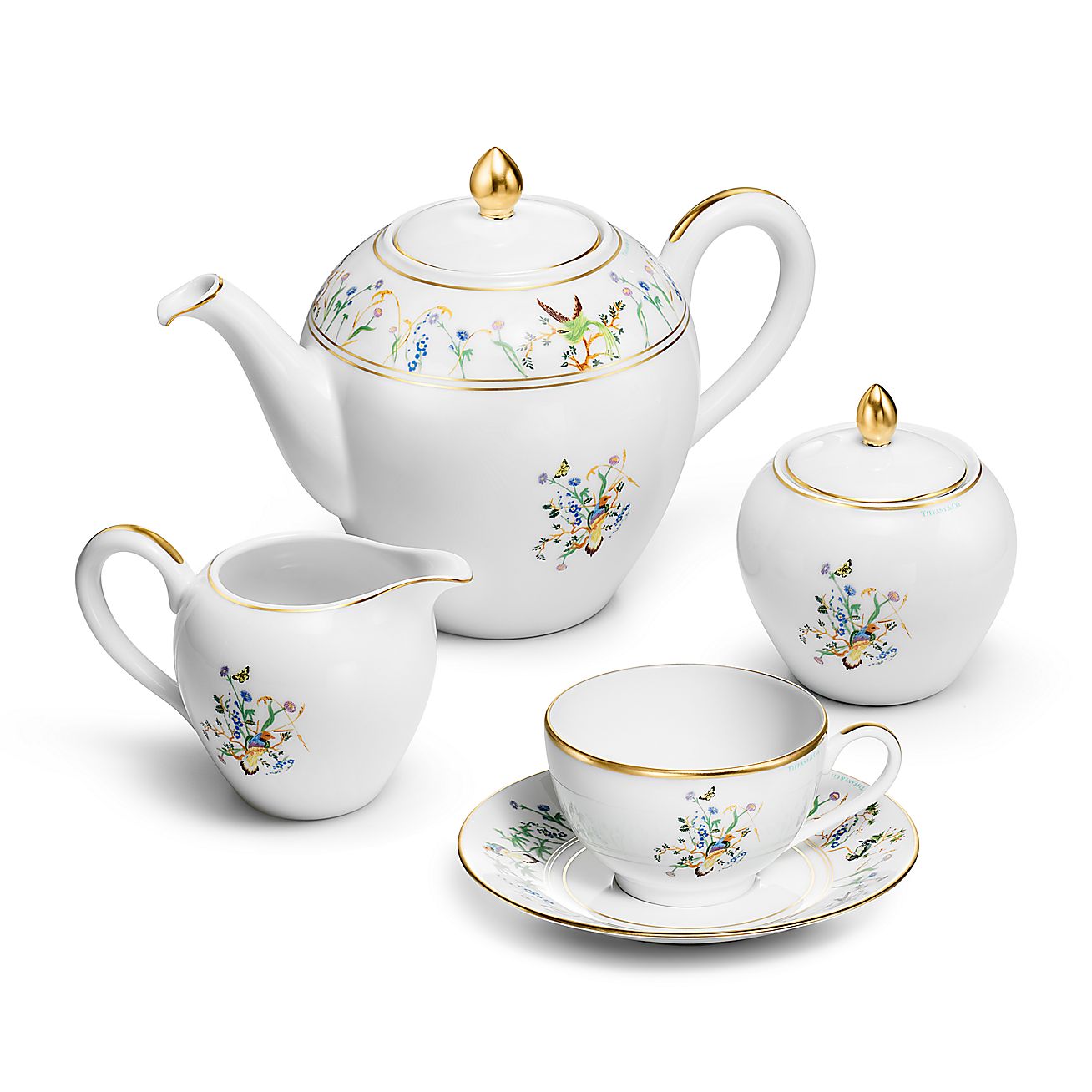 Tazza da tè con piattino in porcellana, set di due. Collezione Tiffany  Audubon