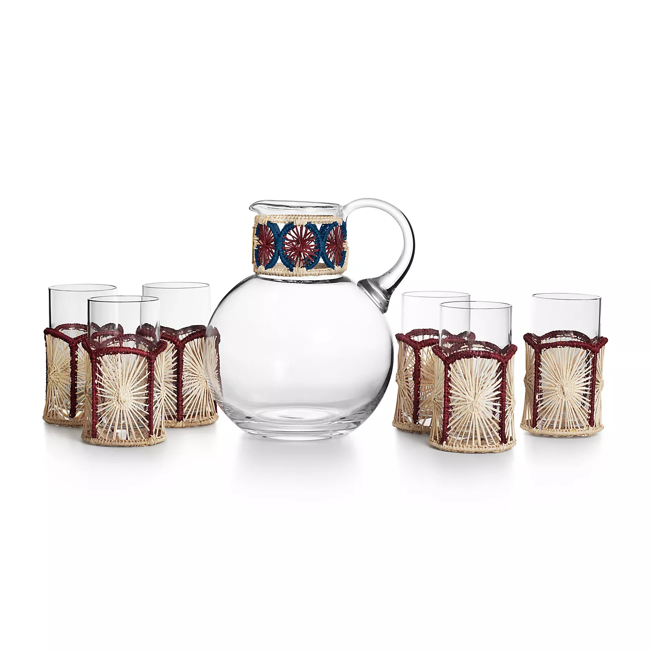 Tiffany Batik Refresher Set in Crystal Glass and Multicolored Raffia