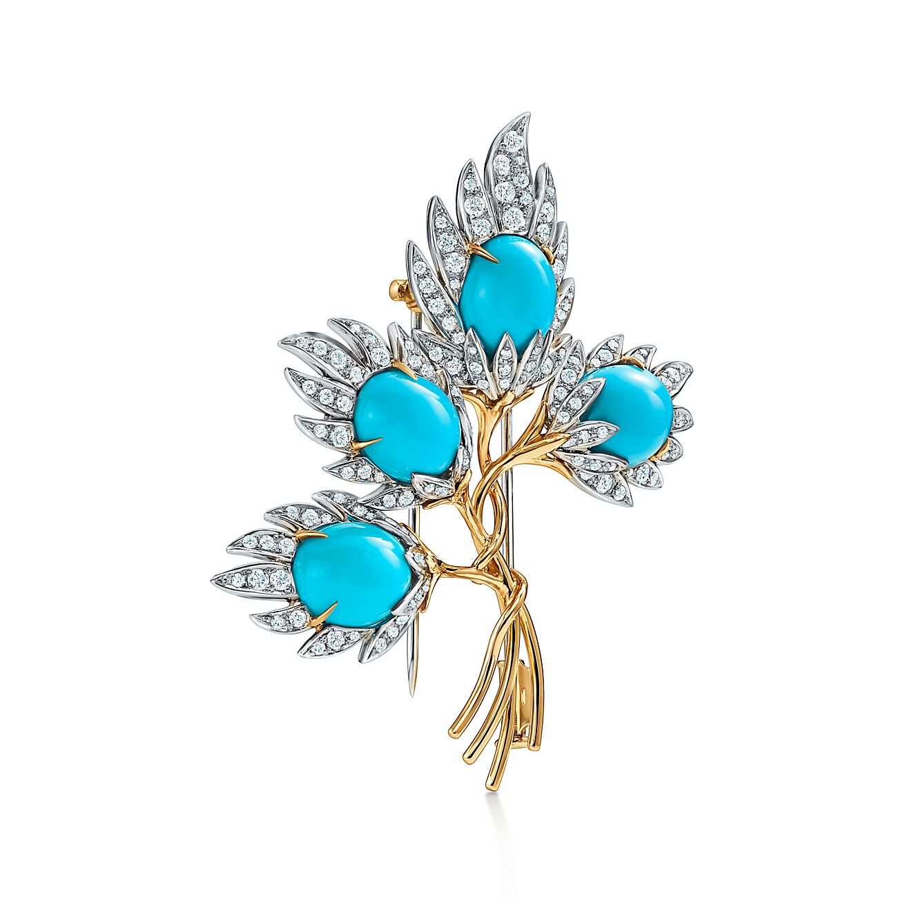 TIFFANY & CO. SCHLUMBERGER 4リーフ ブローチ プラチナ ＆ ゴールド 