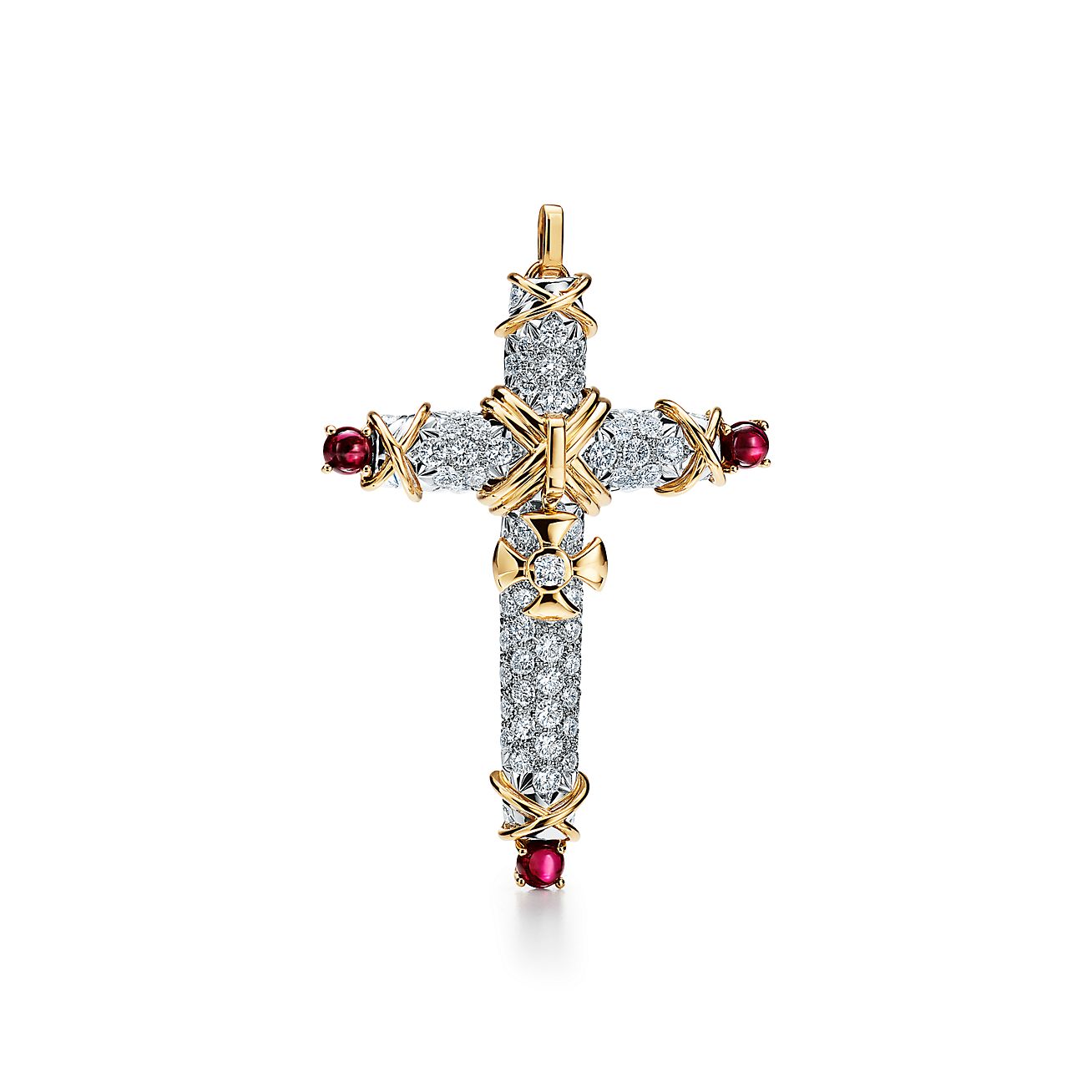 Jean Schlumberger by Tiffany Cross Pendant in Gold with Diamonds and Rubies