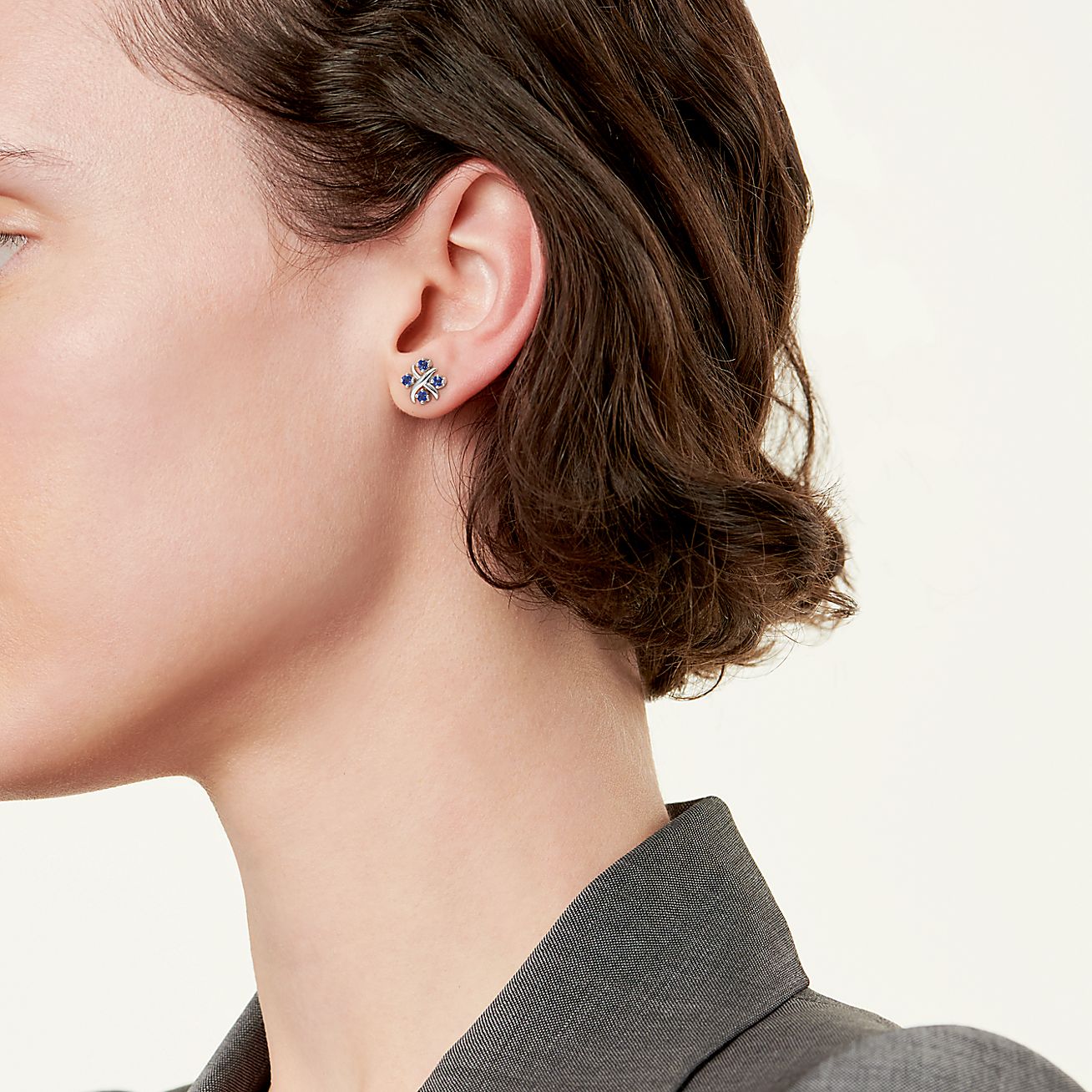 Jean Schlumberger by Tiffany Lynn earrings in platinum with sapphires. - Modal shot 1