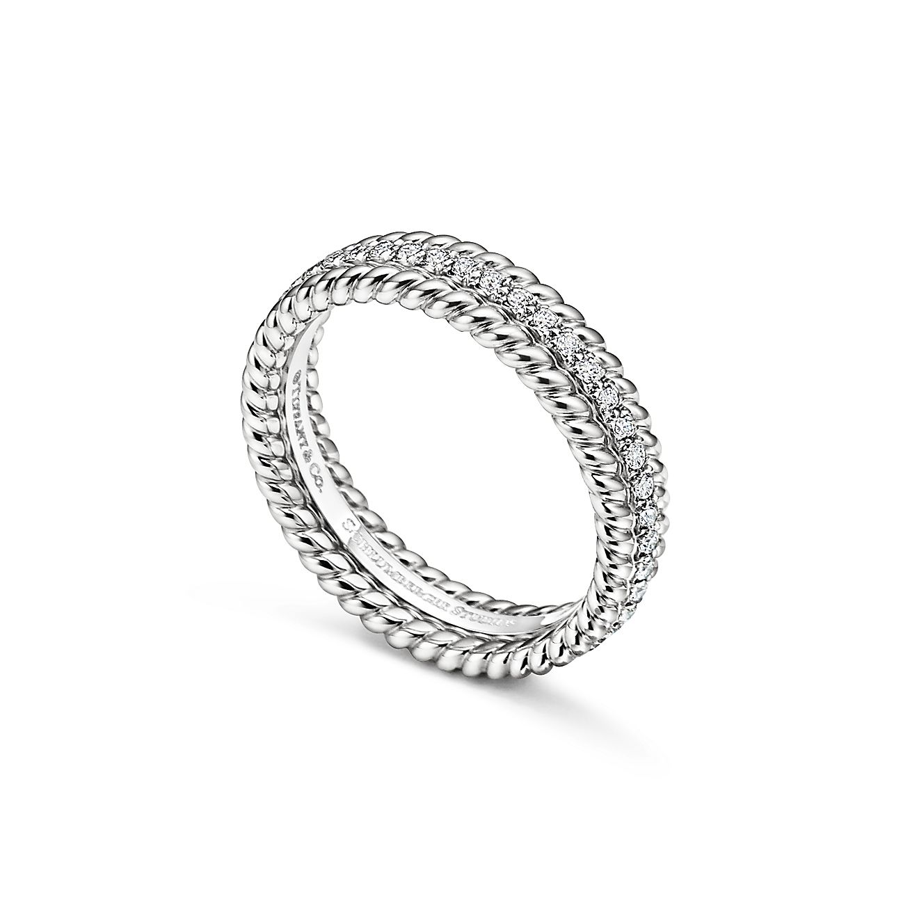 Tiffany & Co. Schlumberger Rope Two-Row Ring in Platinum with Diamonds, Size: 9