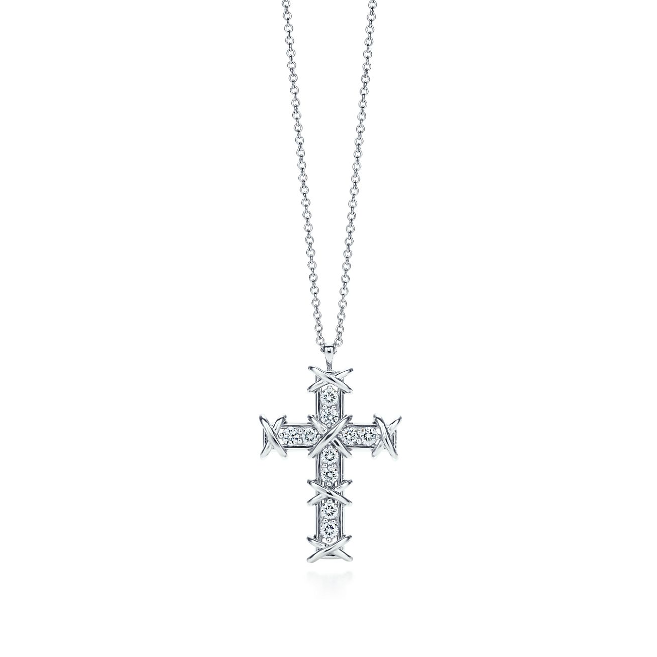 Tiffany & Co. Schlumberger® Ten Stone cross pendant in platinum with di...