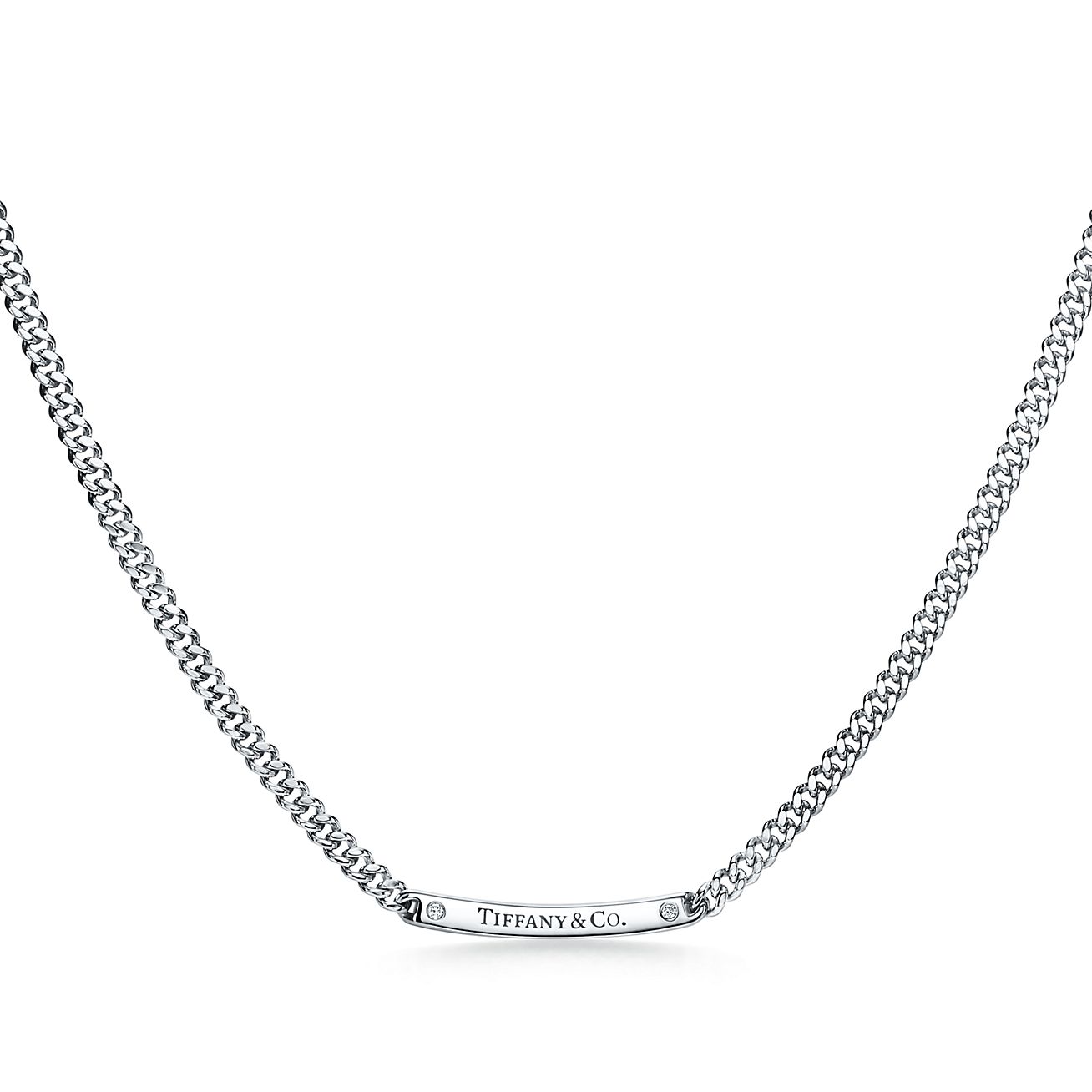 Tiffany Co Micro Link Necklace In 18k White Gold With Diamonds 16 Tiffany Co