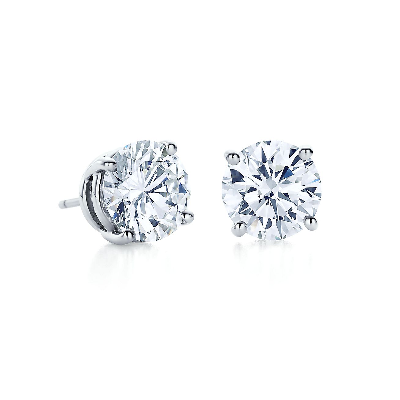 Round brilliant Tiffany diamond earrings in platinum. | Tiffany & Co.