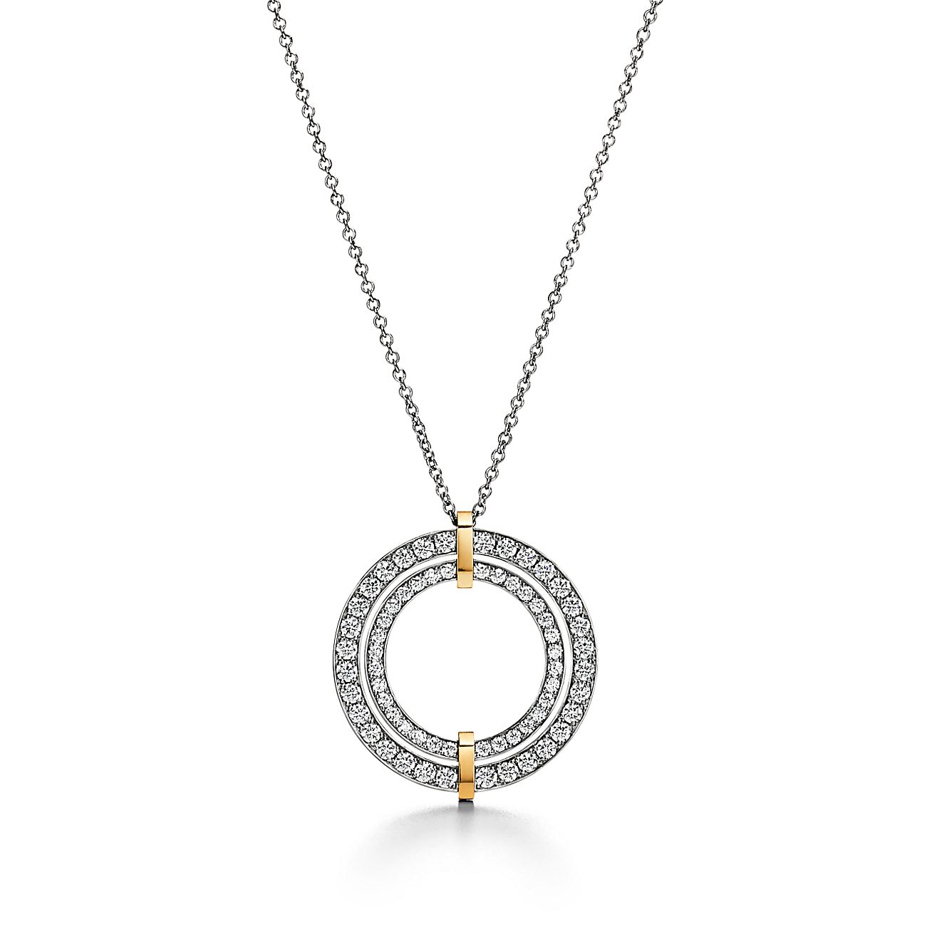 Tiffany Edge Circle Pendant in Platinum and Yellow Gold with Diamonds, Large Tiffany & Co. US