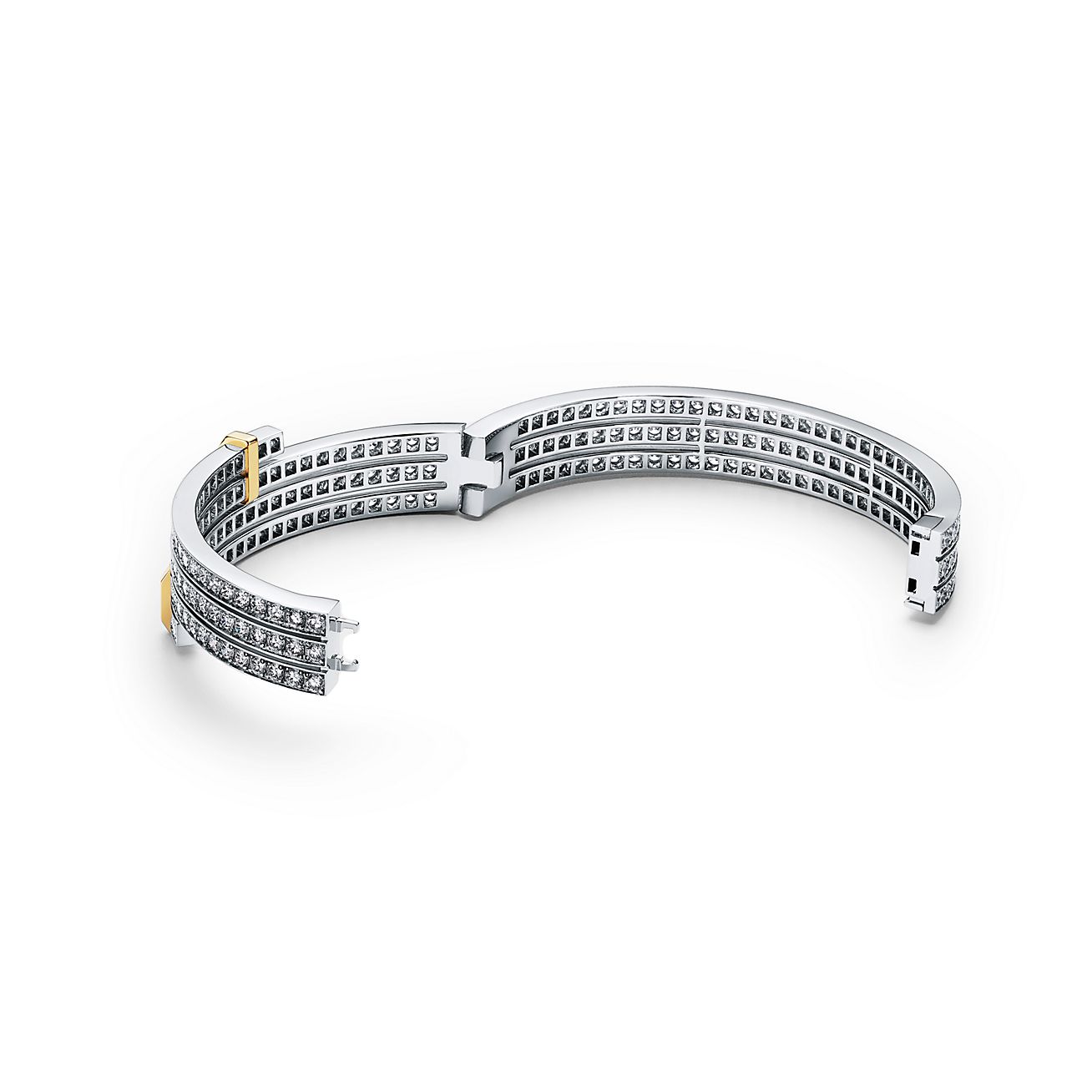 Tiffany Edge Multi-Row Bypass Bracelet in Platinum and Yellow Gold with Diamonds, Size: Medium