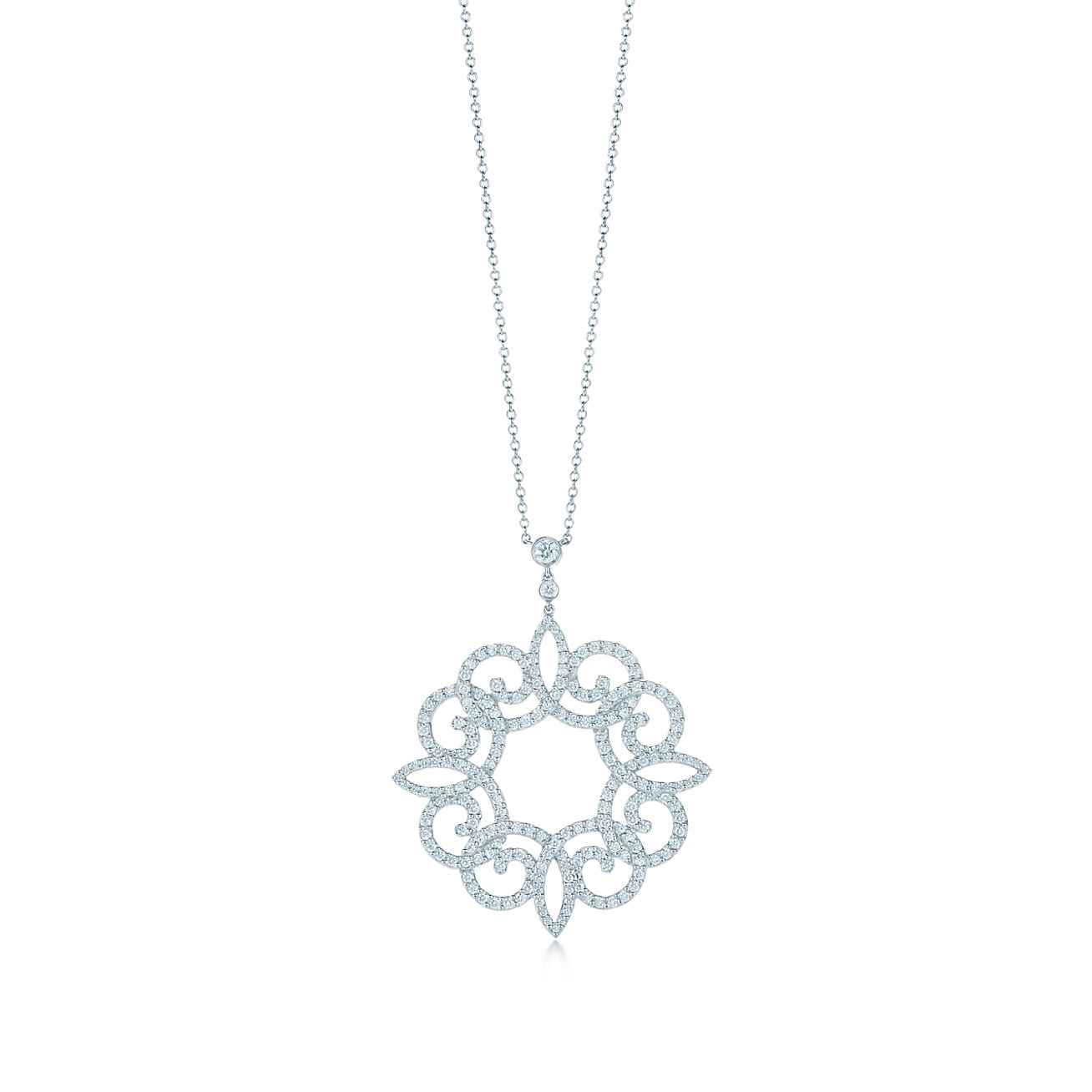 Tiffany Enchant® scroll pendant in platinum with diamonds, medium ...
