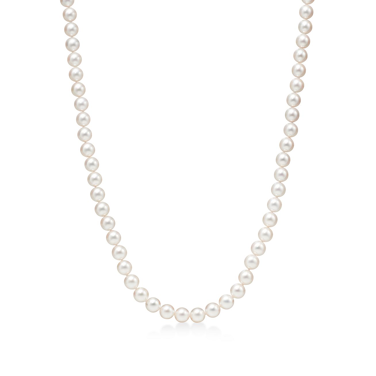 Tiffany Essential Pearls necklace of Akoya pearls with an 18k white gold clasp. | Tiffany & Co.