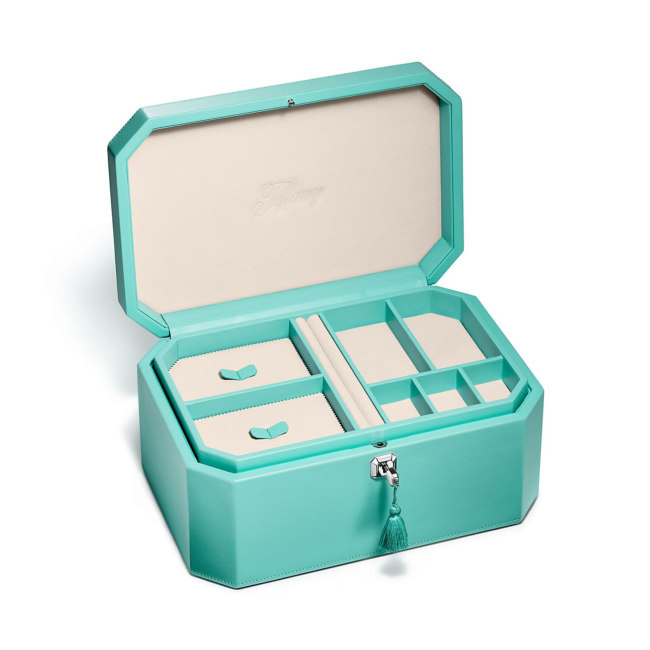 Большая шкатулка Tiffany Facets из кожи цвета Tiffany Blue