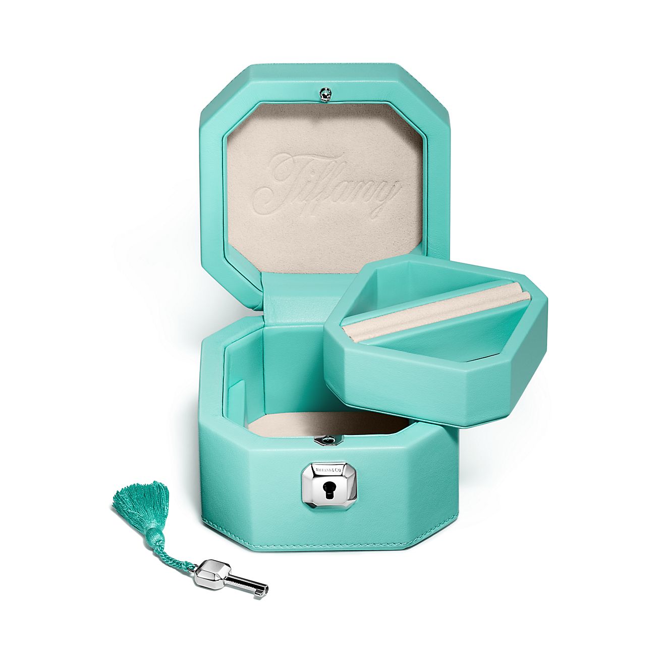 Tiffany Facets Small Jewellery Box in Tiffany Blue Leather
