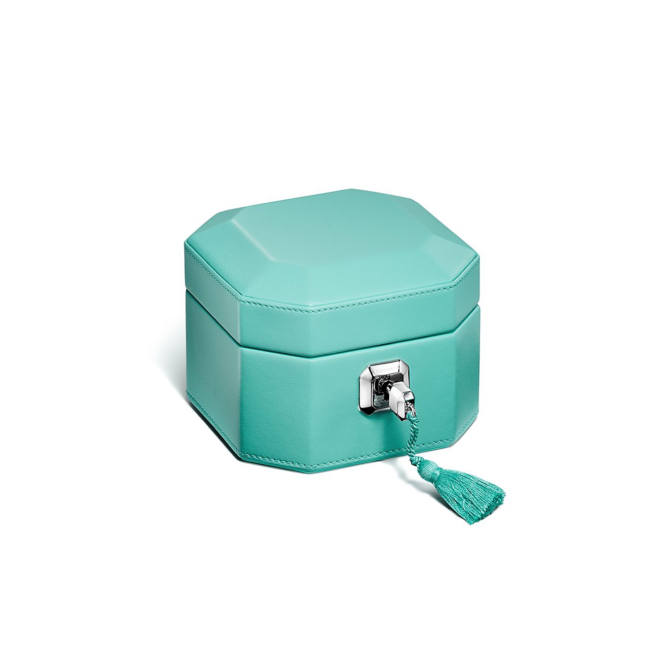 Tiffany Facets Small Jewelry Box in Tiffany Blue Leather, Size: 3.2 in.