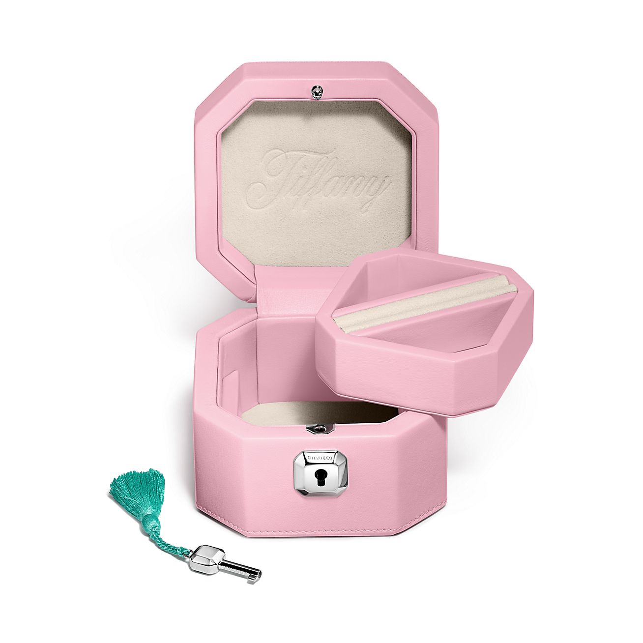 Tiffany Facets Small Jewelry Box in Morganite-colored Leather 