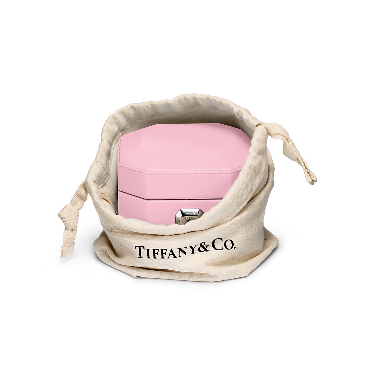Tiffany Facets Small Jewelry Box in Morganite-Colored Leather, Size: 3.2 in.
