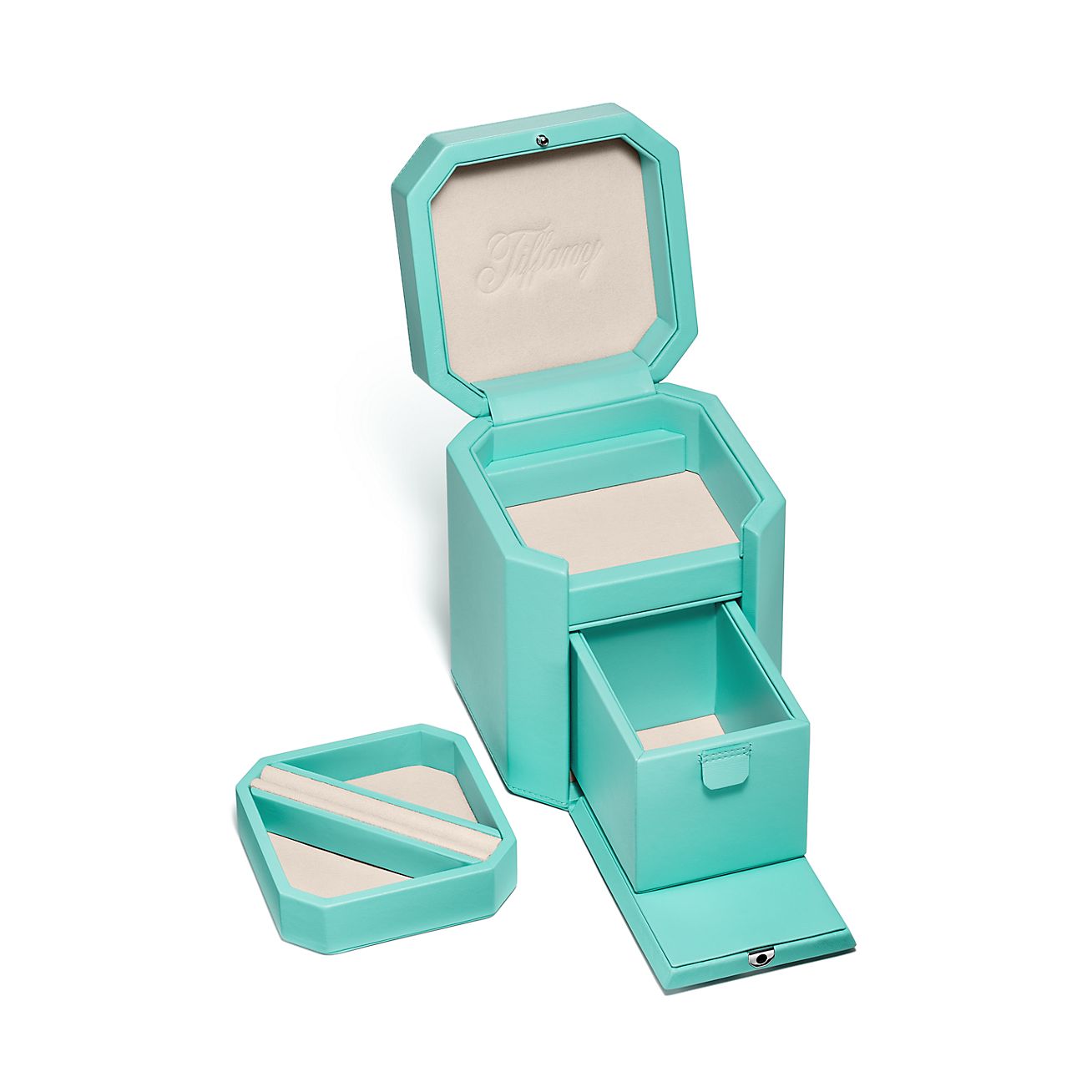 Tiffany Facets Small Jewelry Box in Tiffany Blue Leather, Size: 3.2 in.