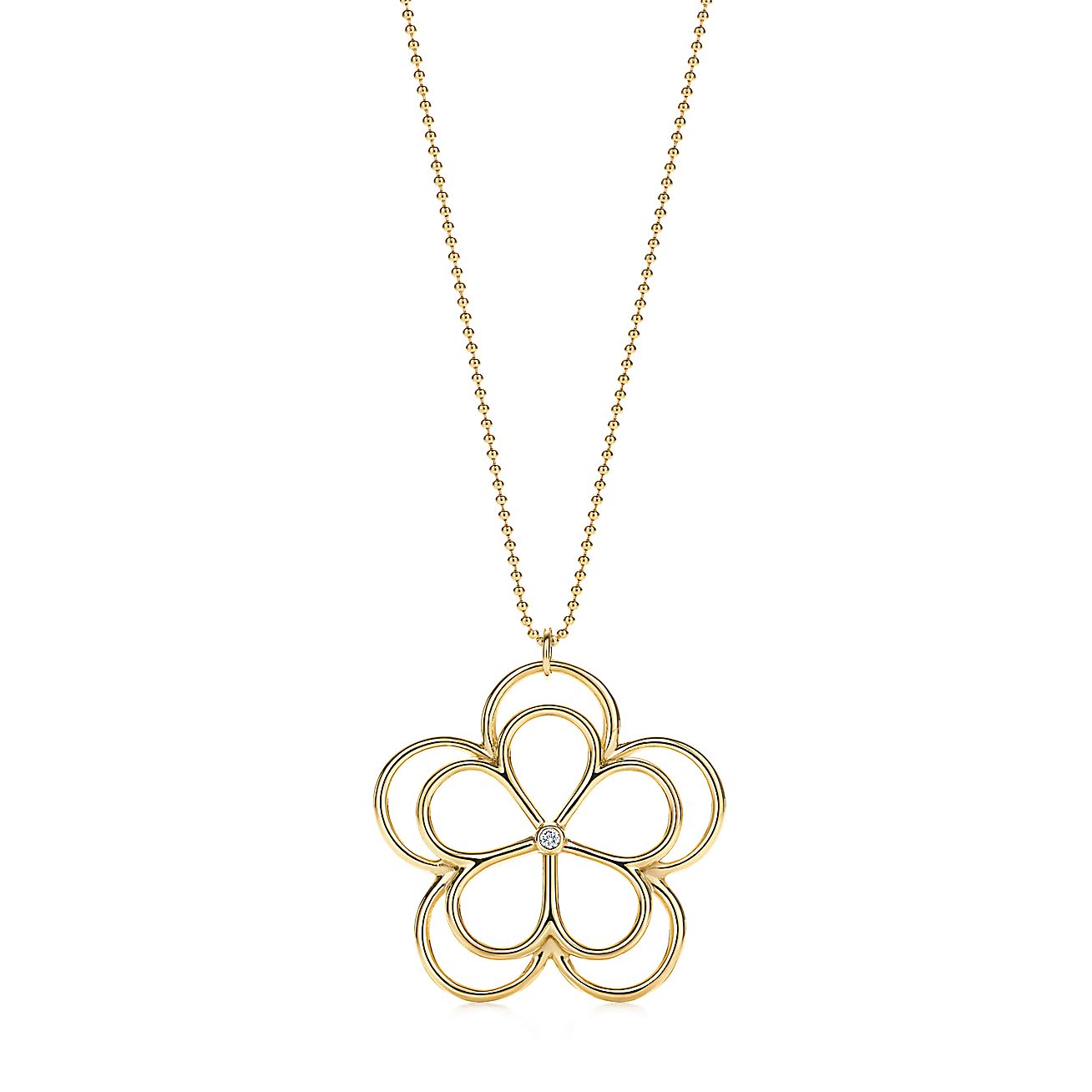 Tiffany Garden open flower pendant in 18k gold with a diamond ...