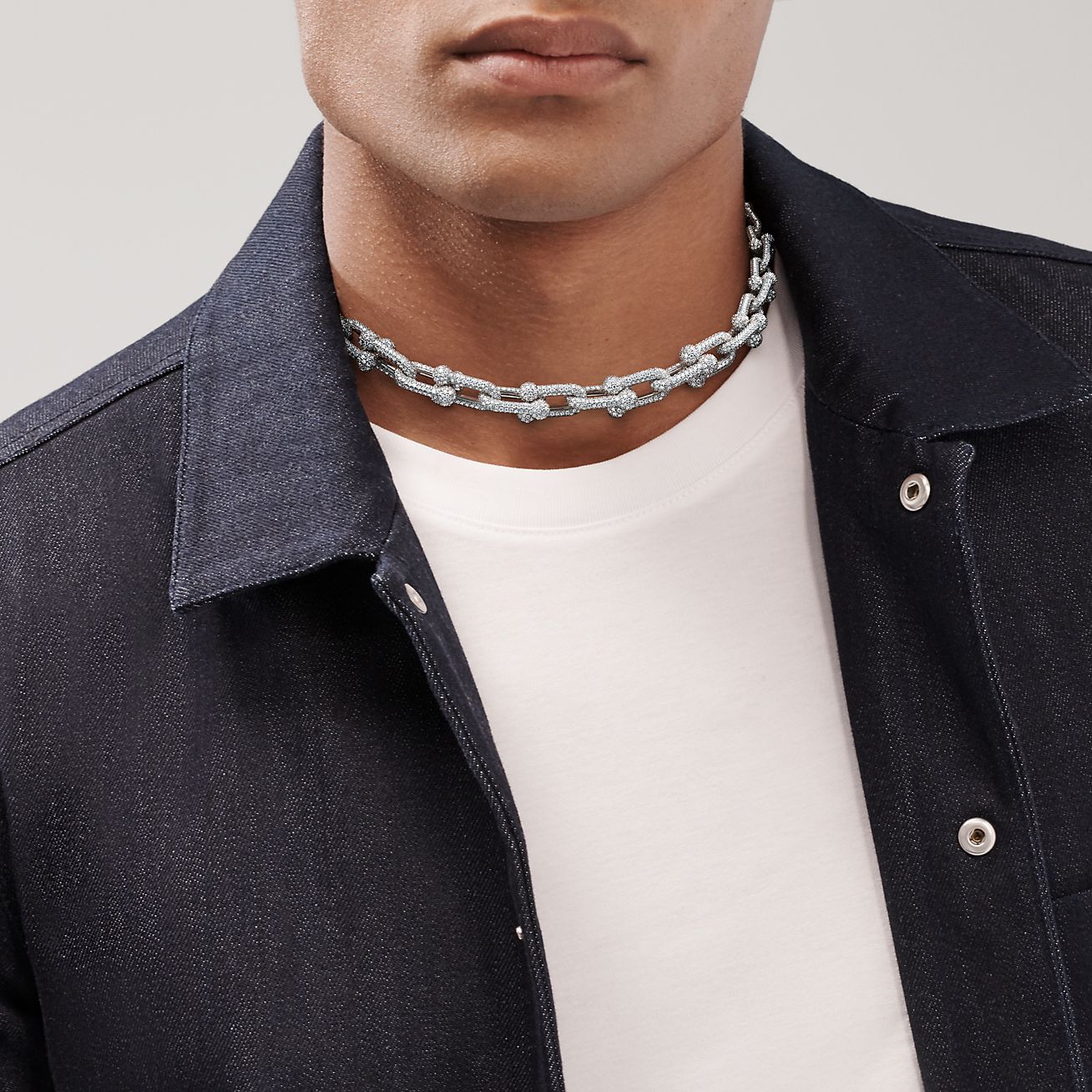 Tiffany HardWear Graduated Link Necklace in White Gold with Pavé