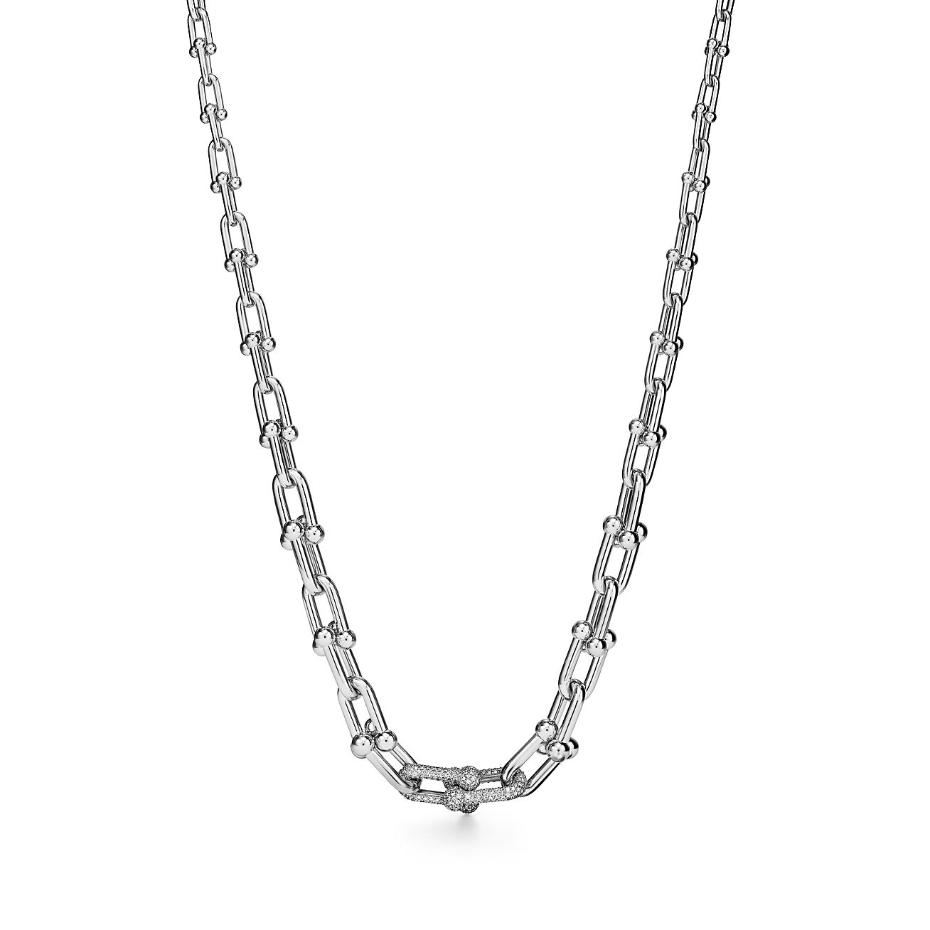 Tiffany HardWear Graduated Link Necklace in White Gold with Pavé 