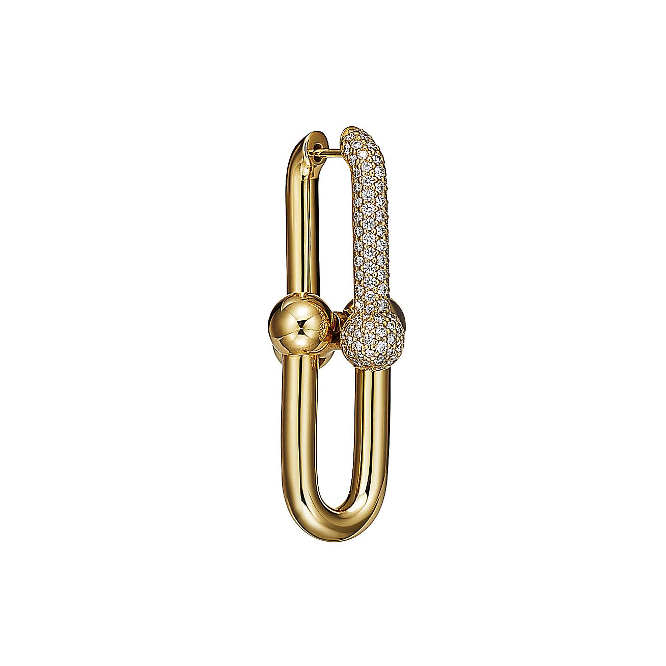Tiffany HardWear Large Link Earrings in Yellow Gold with Pavé Diamonds - Alternate shot 1