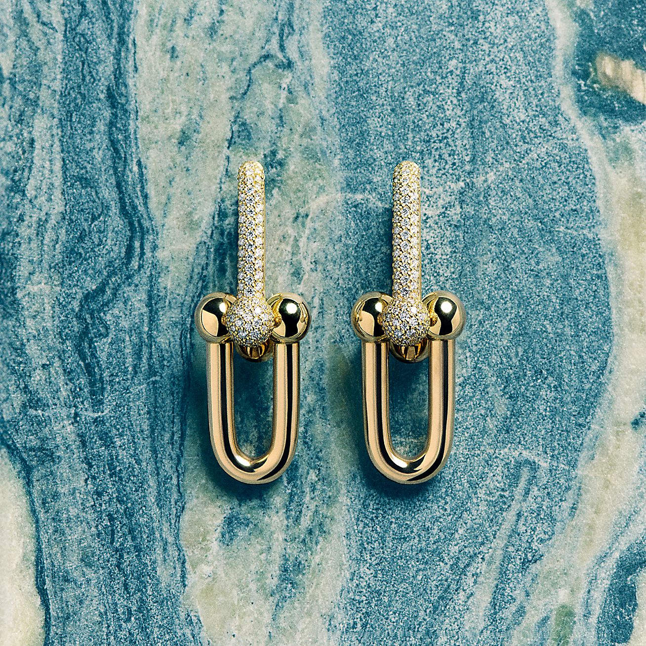 Tiffany HardWear Large Link Earrings in Yellow Gold with Pavé Diamonds - Alternate shot 1 - Alternate shot 2 - Alternate shot 3 - Modal shot 1 - Modal shot 2
