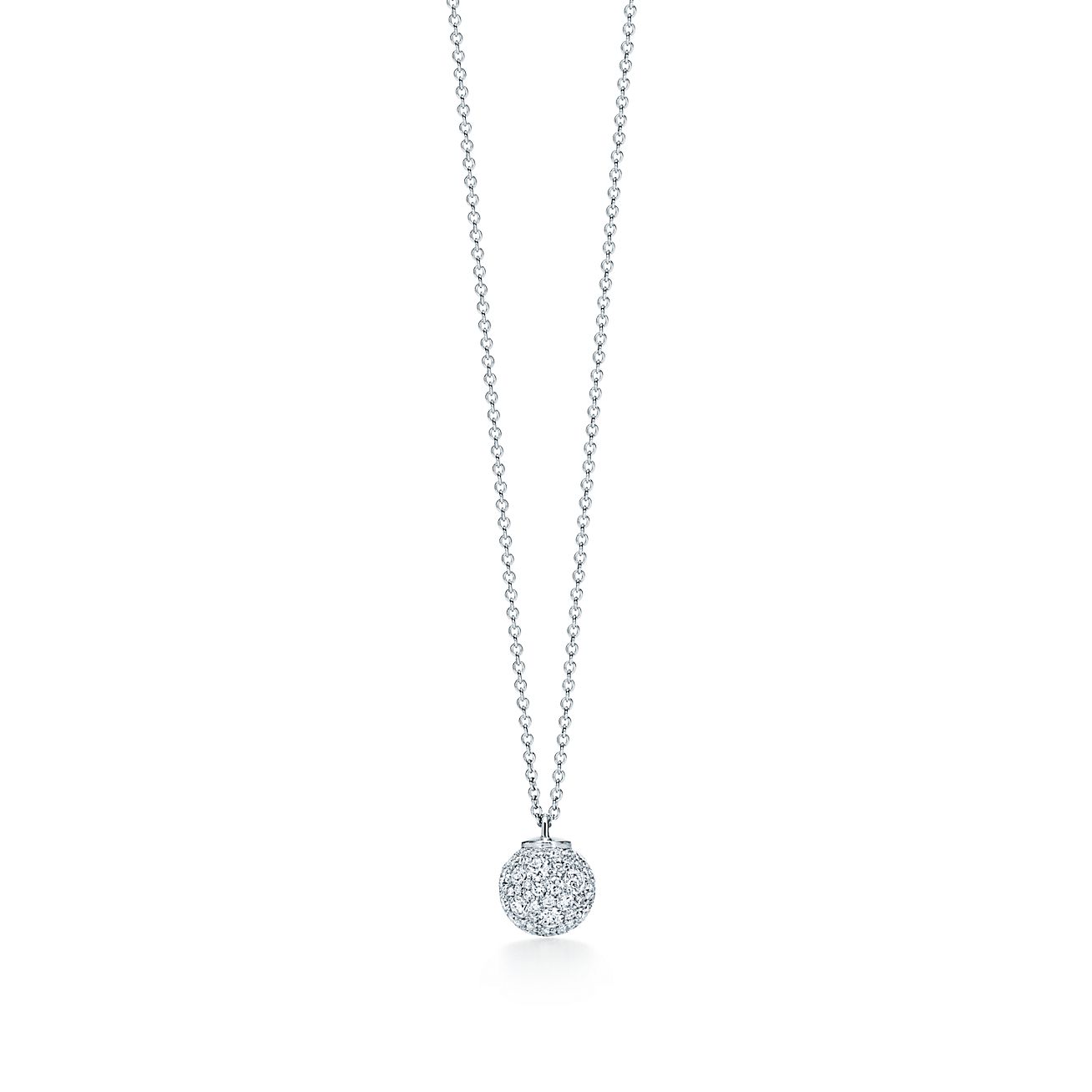 Tiffany HardWear ball pendant in 18k white gold with diamonds. | Tiffany & Co.