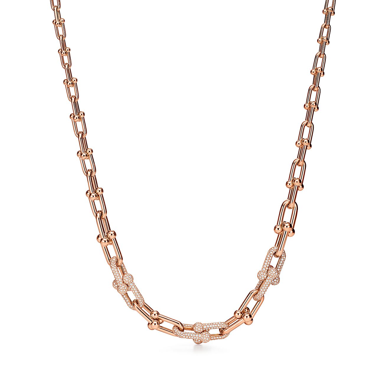 Collar de eslabones graduados Tiffany HardWear oro rosa 18k pave de diamantes. Tiffany Co