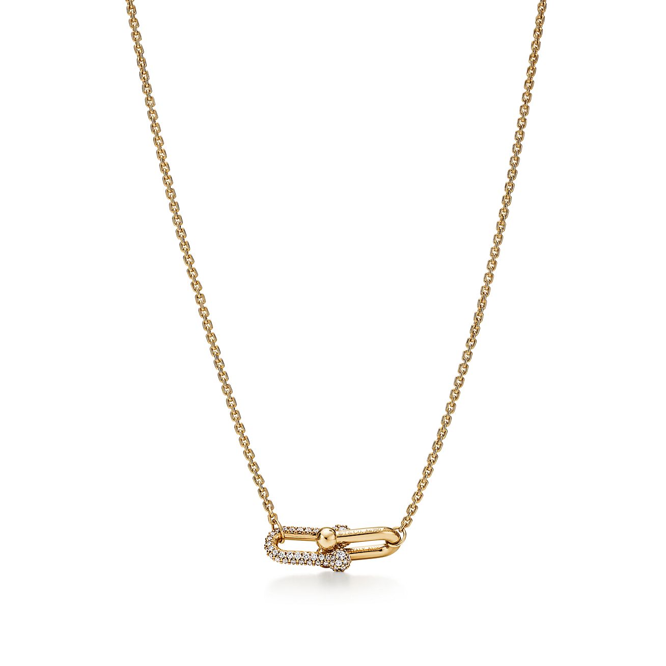 Tiffany HardWear Double Link Pendant in Yellow Gold with Diamonds