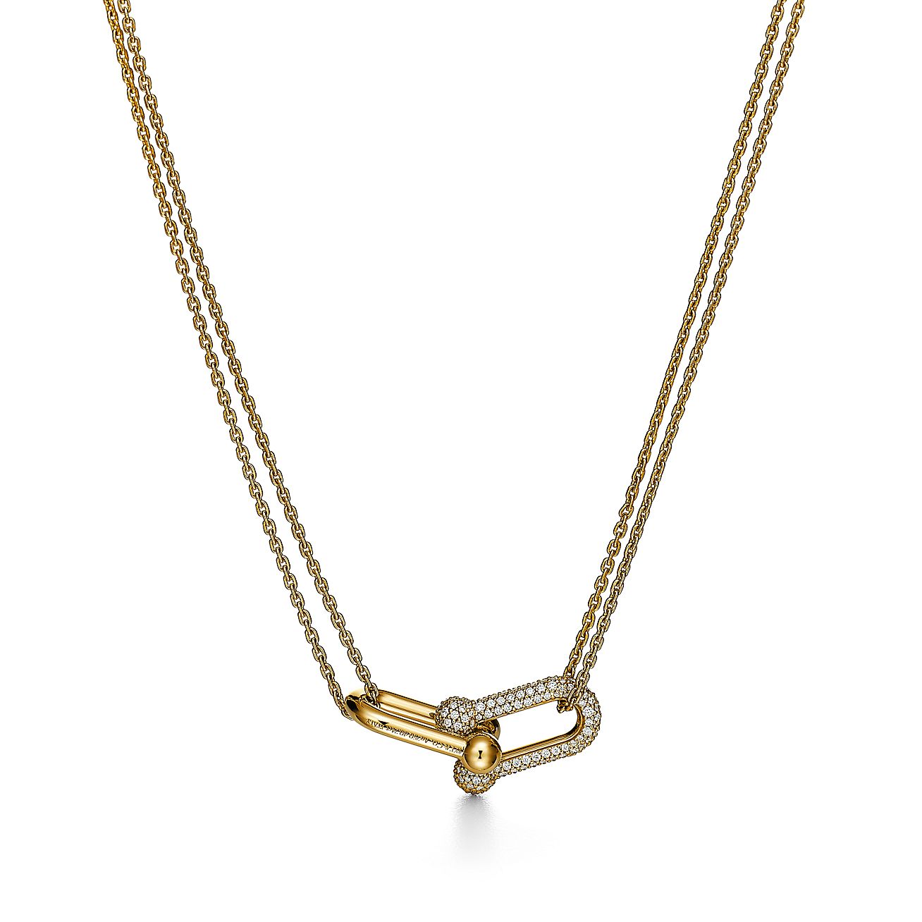 Tiffany Lock Pendant in Yellow Gold with Diamonds, Large