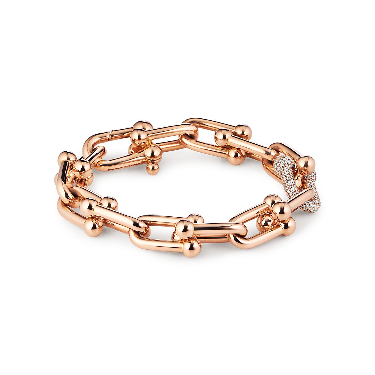 Tiffany Hardwear Large Link Bracelet in Rose Gold with Diamonds, Size: Small