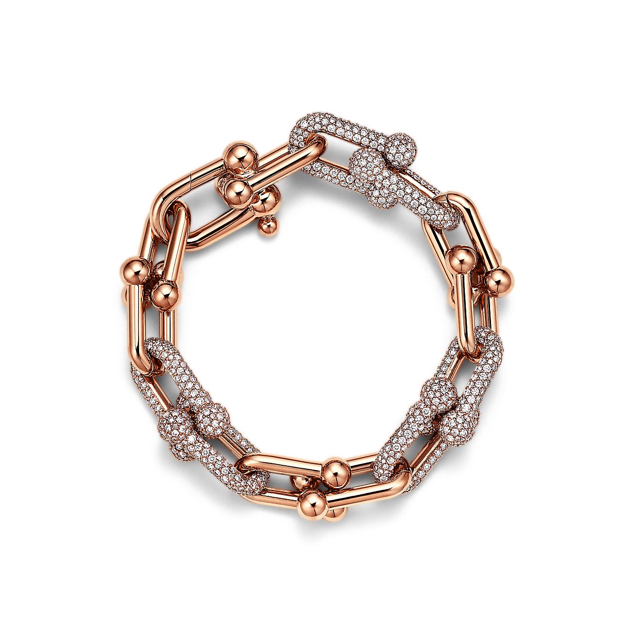 Tiffany HardWear Large Link Bracelet in Rose Gold with Pavé