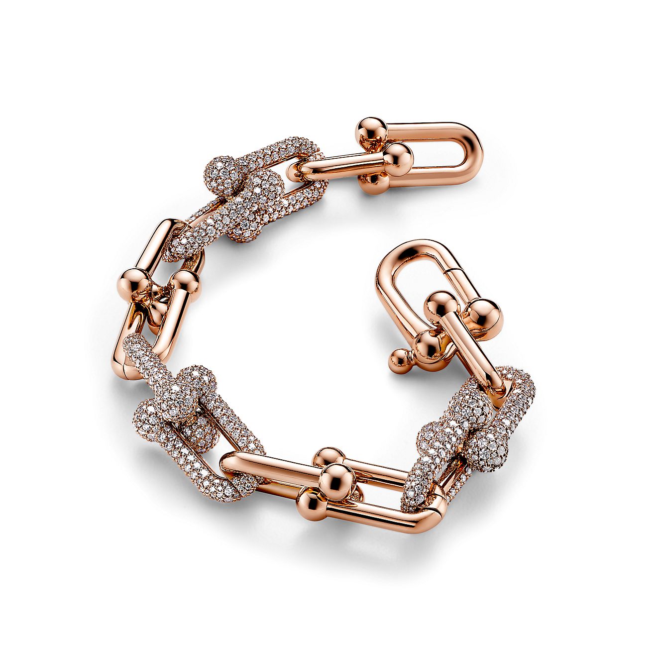 Tiffany HardWear Large Link Bracelet in Rose Gold with Pavé