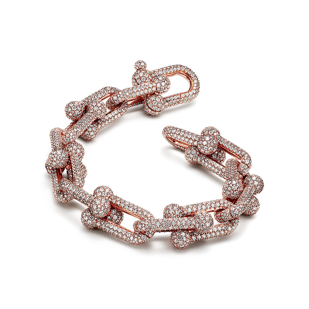 Tiffany HardWear Large Link Bracelet in Rose Gold with Pavé Diamonds - Alternate shot 1