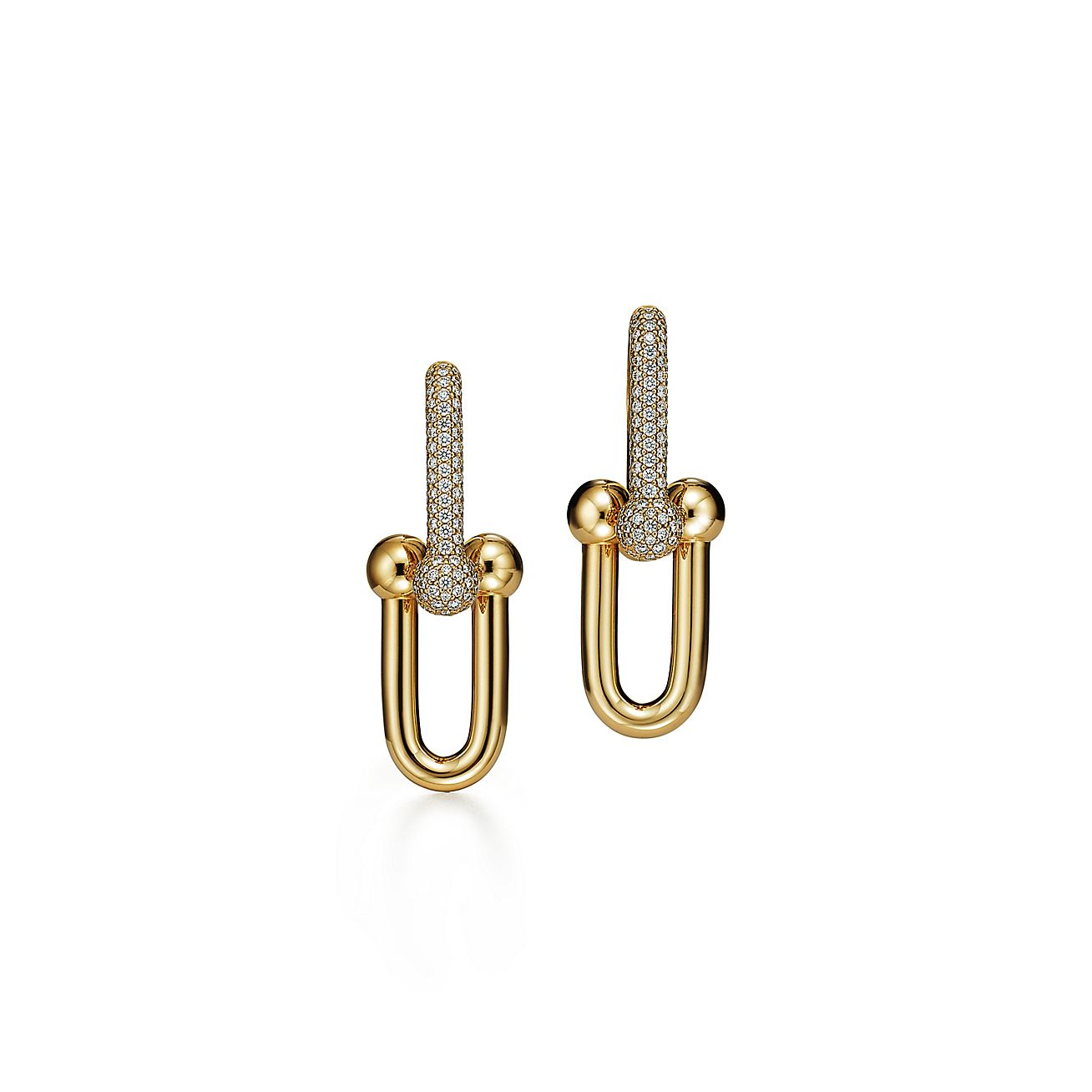 Tiffany HardWear Large Link Earrings in Yellow Gold with Pavé 