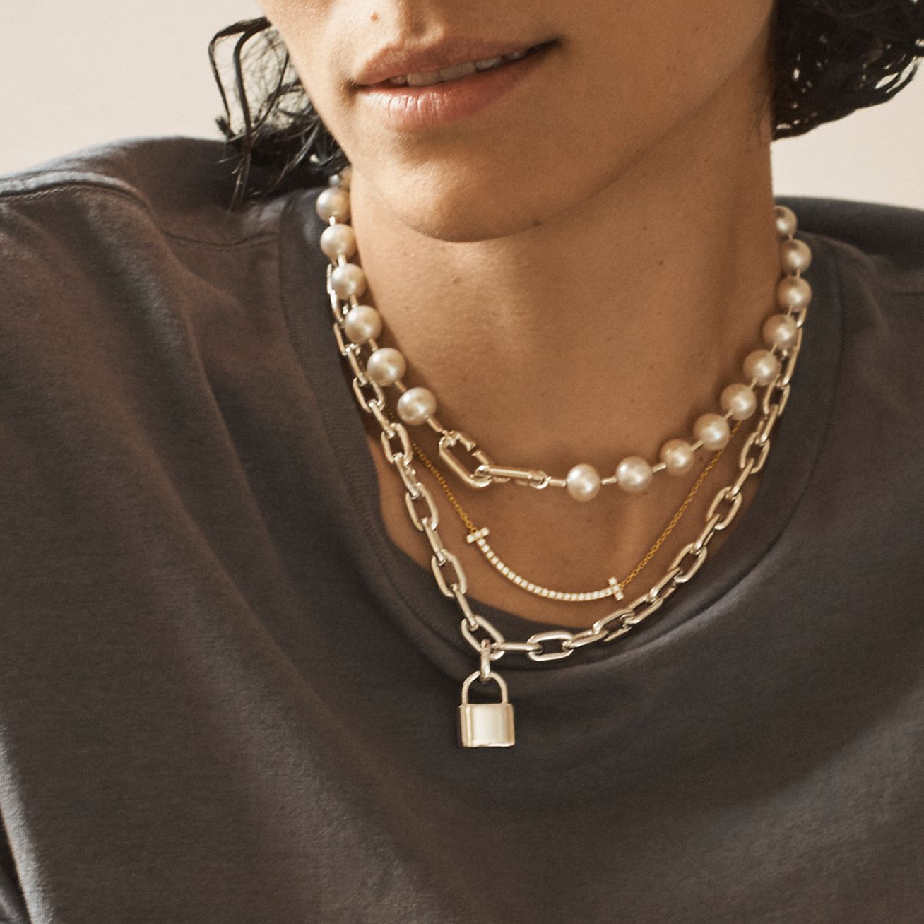 Tiffany Pearl and Stainless Steel Lock Necklace – The Village Jeweler