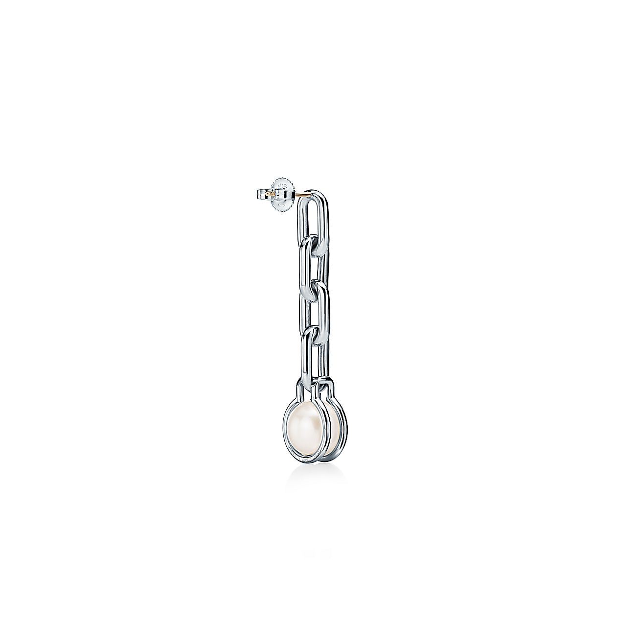 Tiffany HardWear Pearl Triple Link Earrings in Sterling Silver