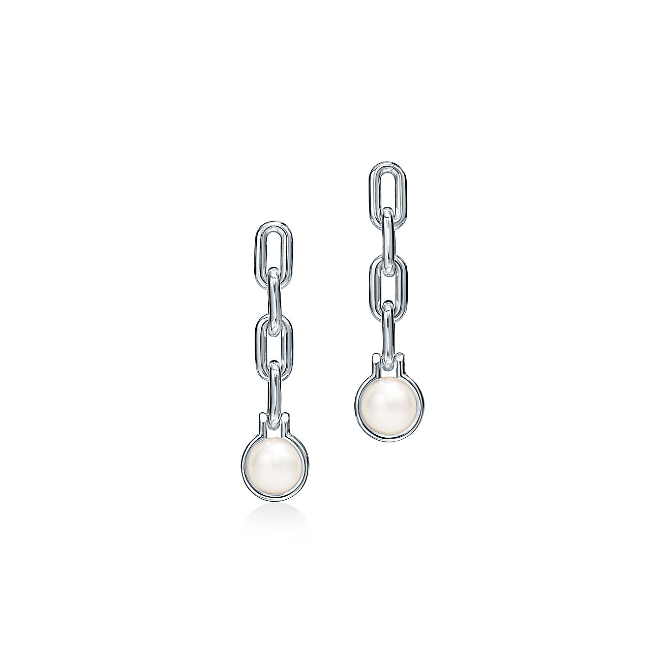 Tiffany HardWear Pearl Triple Link Earrings in Sterling Silver