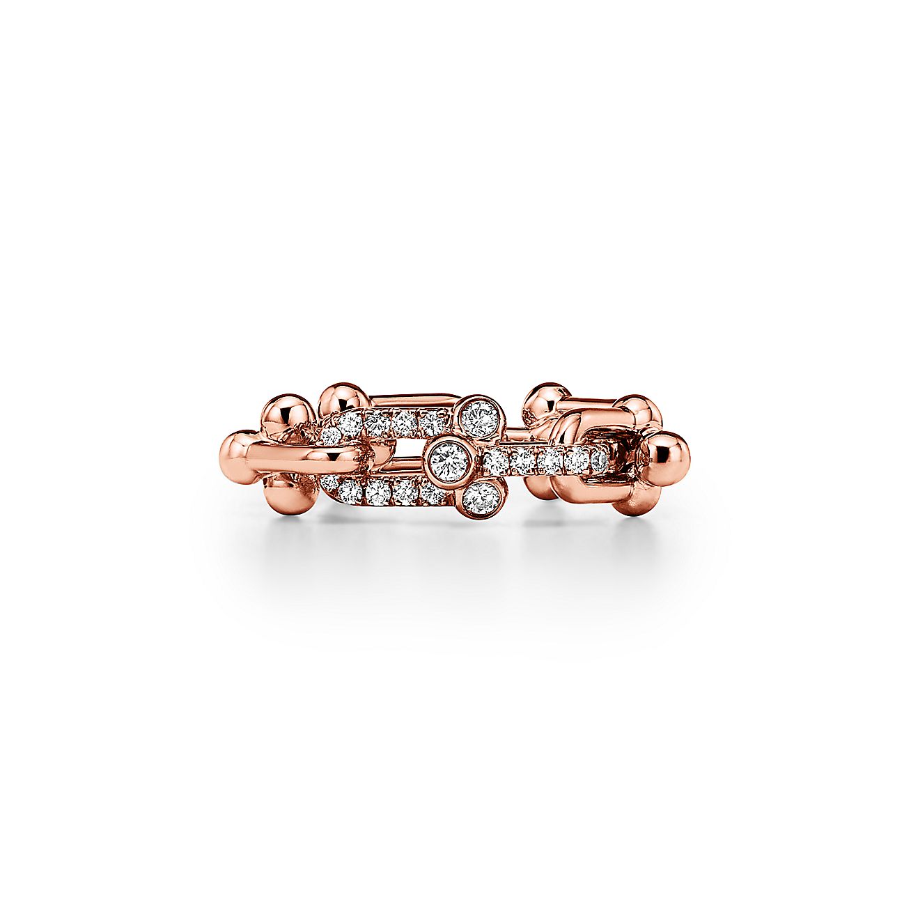 Tiffany HardWear Small Link Ring in Rose Gold with Diamonds