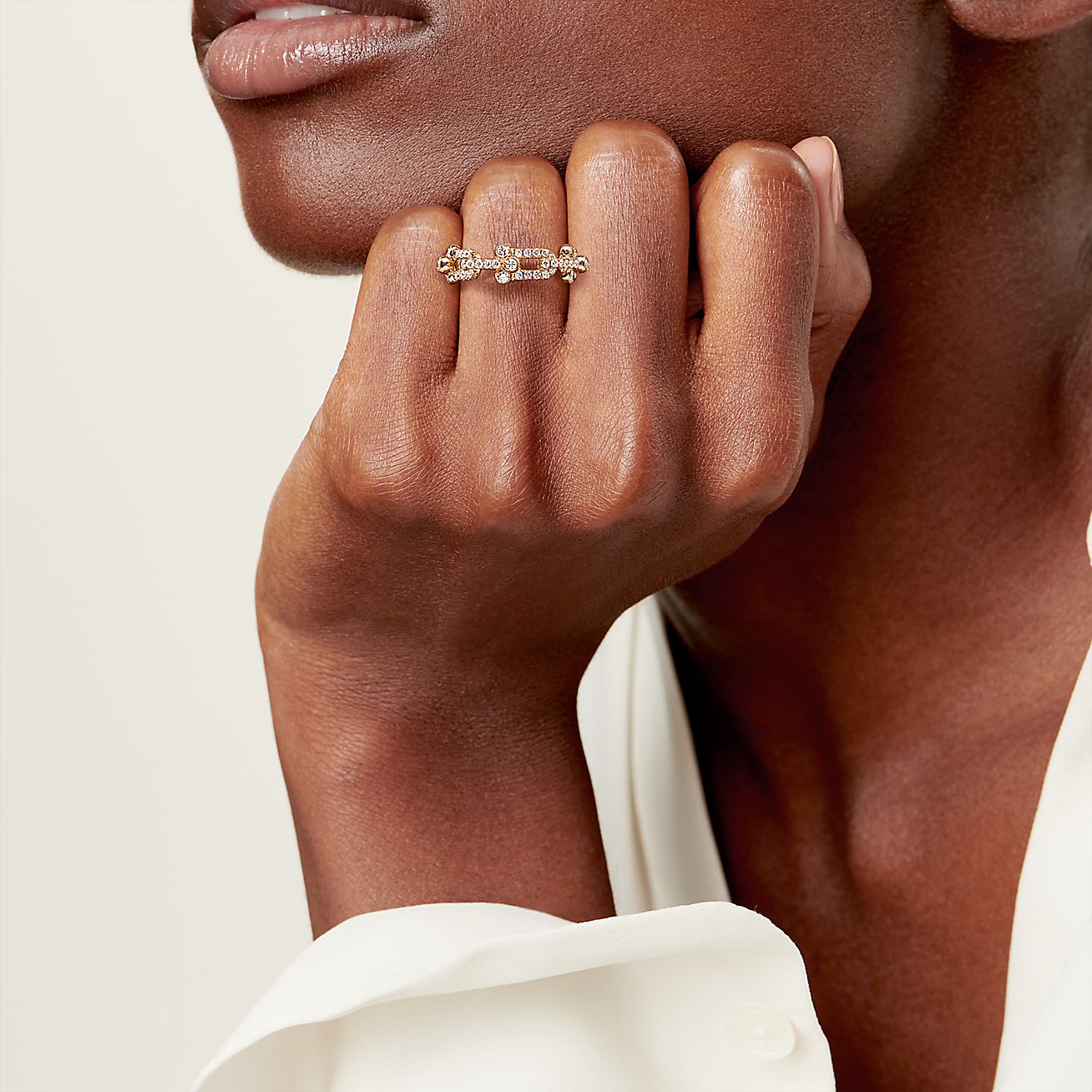 Tiffany HardWear Small Link Ring in Yellow Gold with Diamonds  