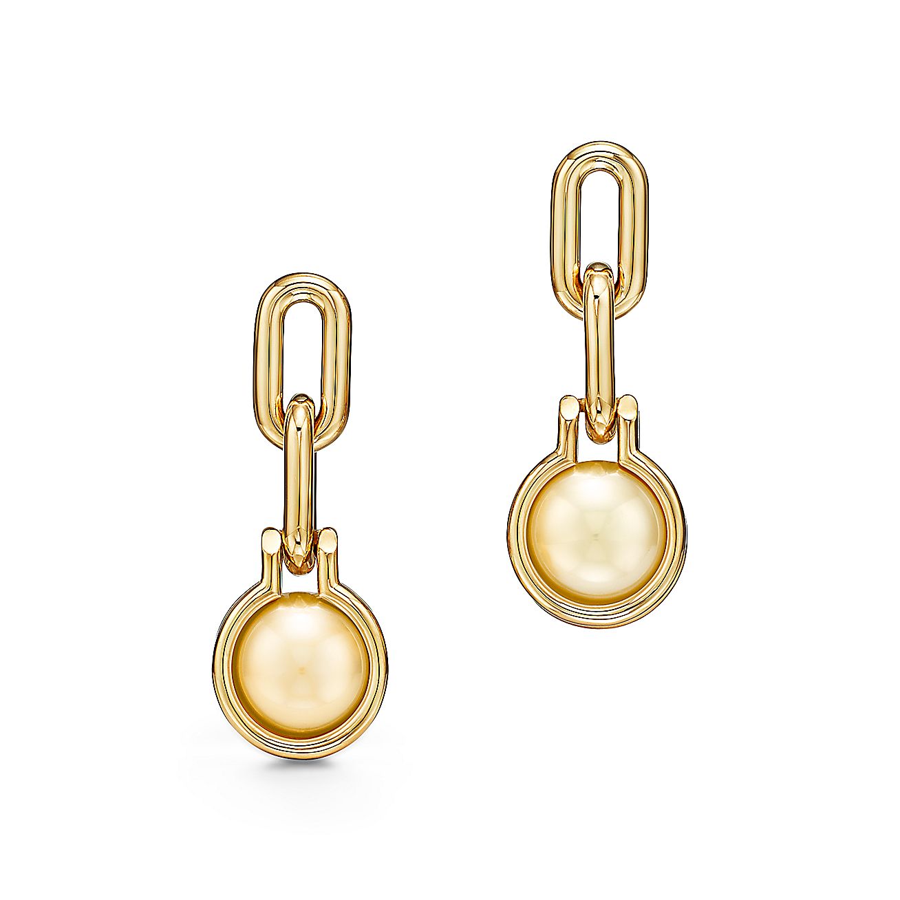 Tiffany HardWear South Sea golden pearl link earrings in 18k gold