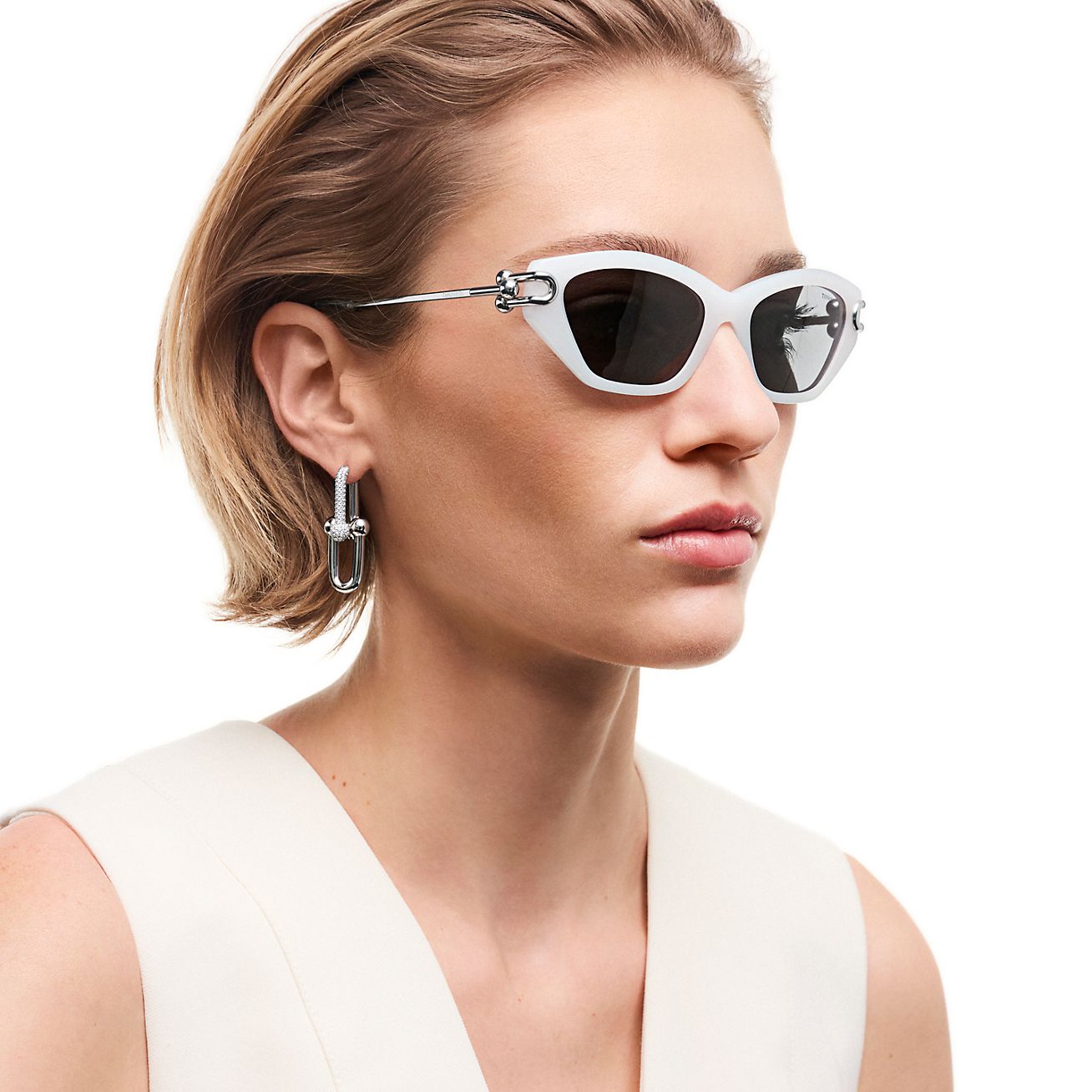 Tiffany HardWear Sunglasses in White Acetate with Dark Gray Lenses