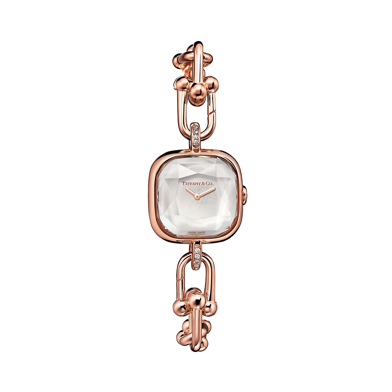 Tiffany HardWear Watch in Rose Gold with Pavé Diamonds and White Mother-of- pearl | Tiffany &