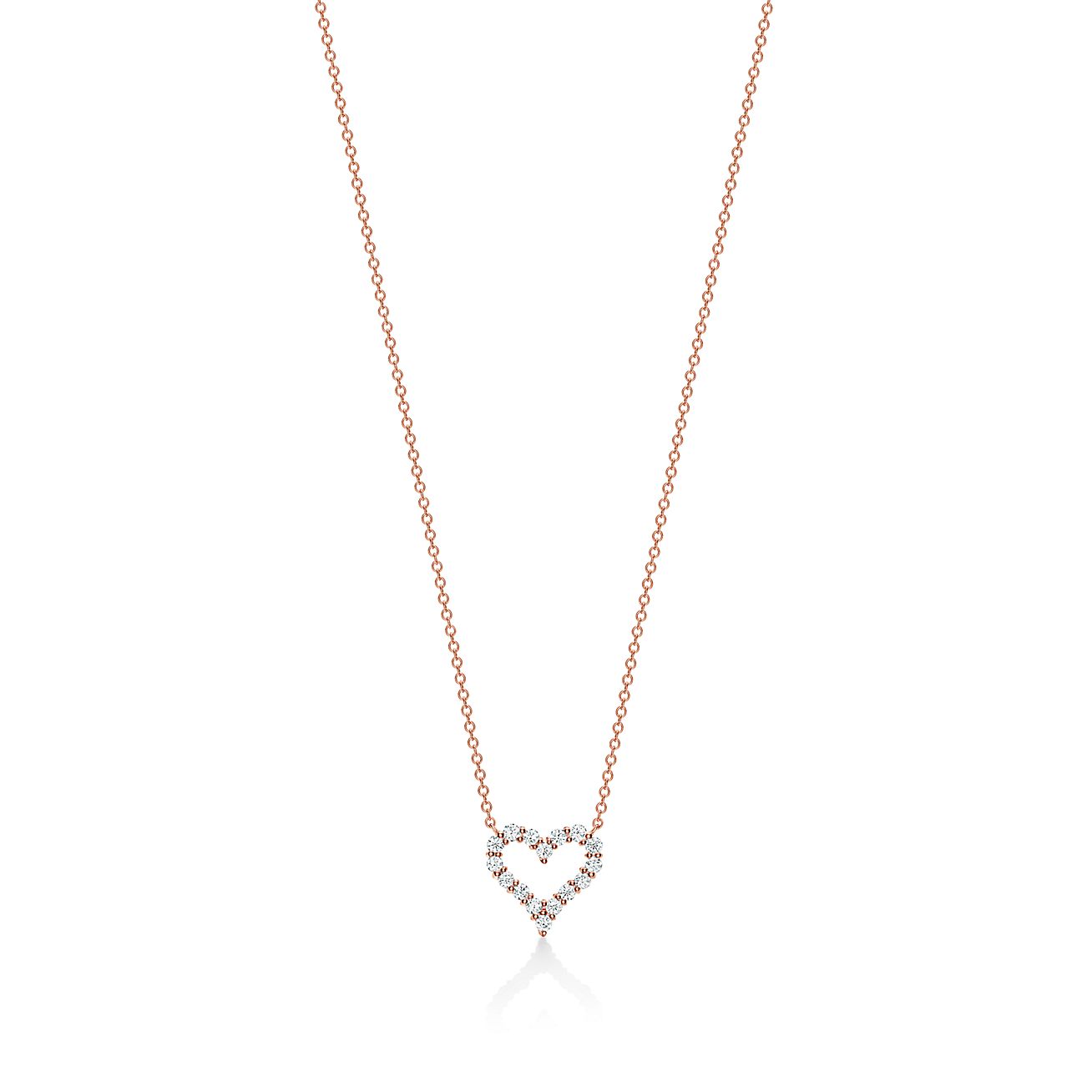 Tiffany Hearts™ 18K 玫瑰金鑲鑽鍊墜，迷 