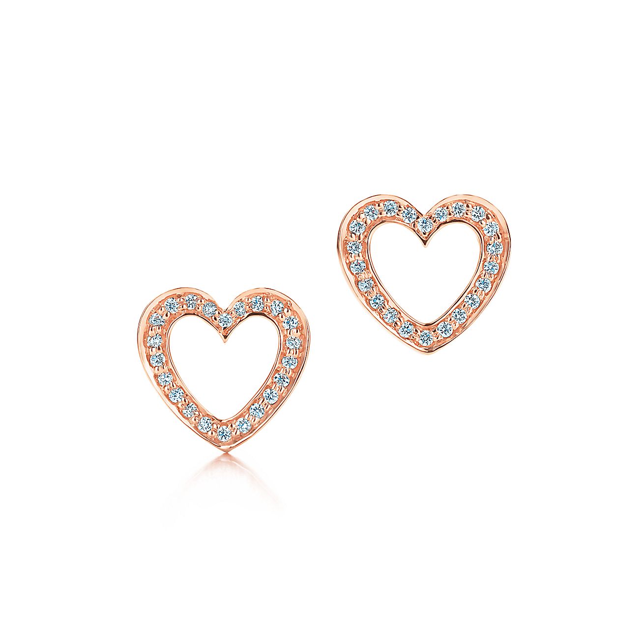 Tiffany Hearts™ earrings with diamonds in 18k rose gold. | Tiffany & Co.
