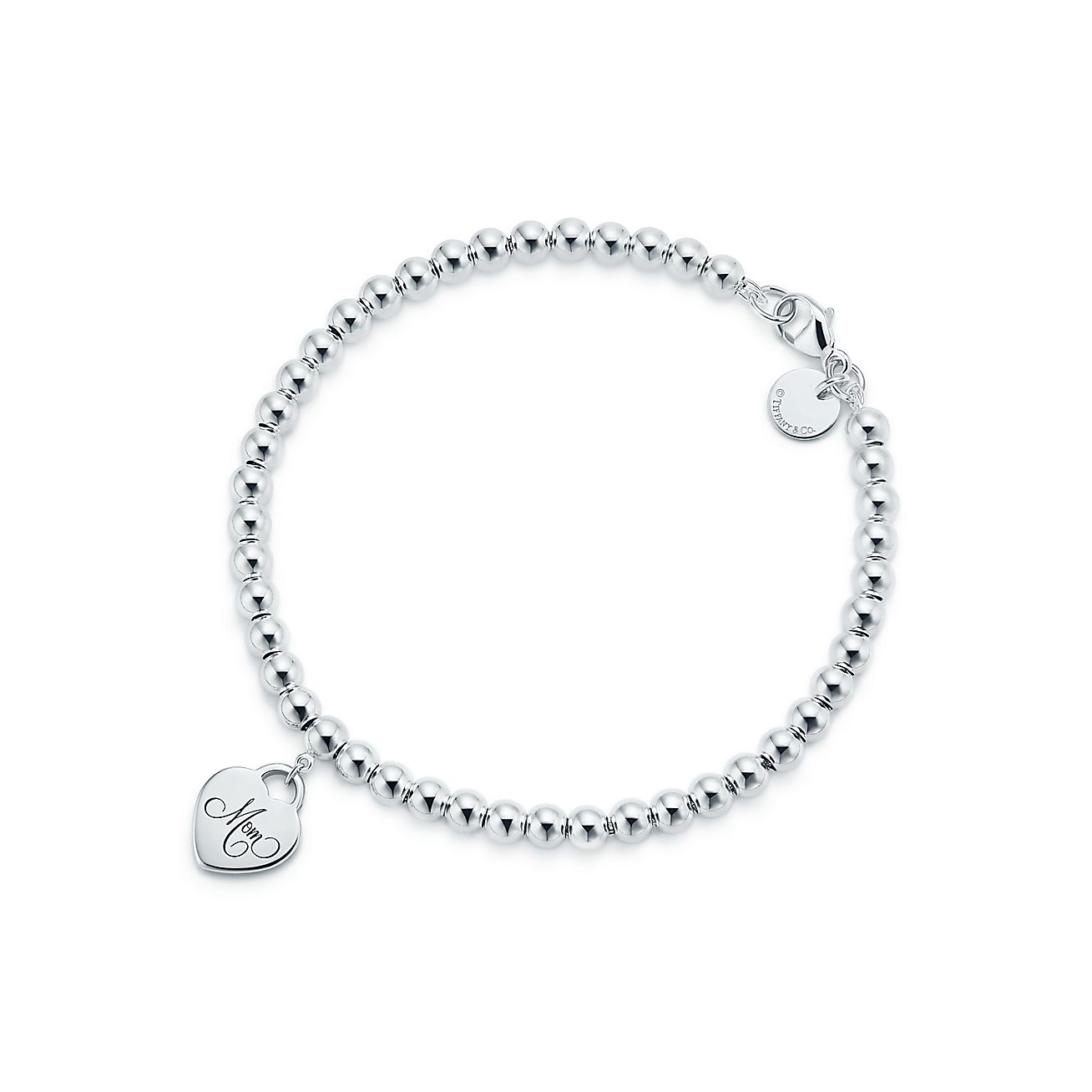 Sterling Silver Mom Heart Tag Bead Bracelet Tiffany Co