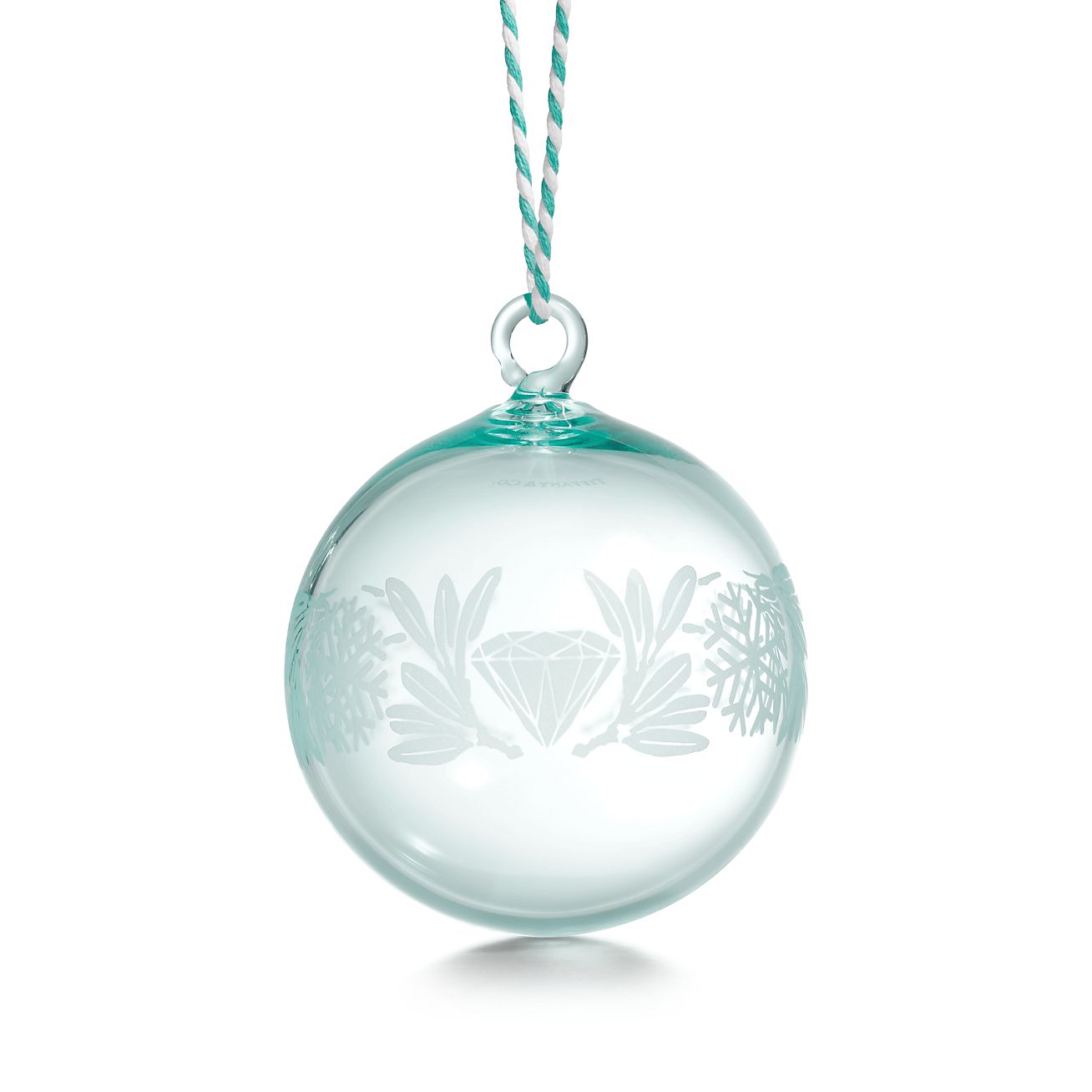 Tiffany Heritage Etched Ornament in Tiffany Blue Crystal Glass