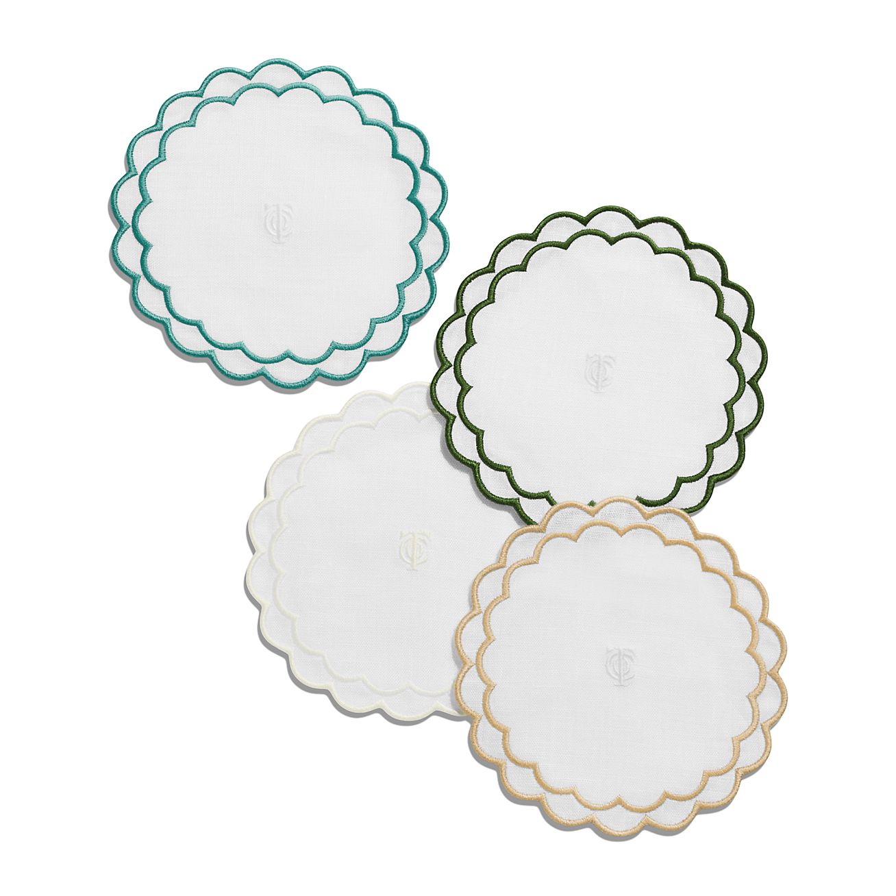 Tiffany Home Essentials Scalloped Coasters in White Linen