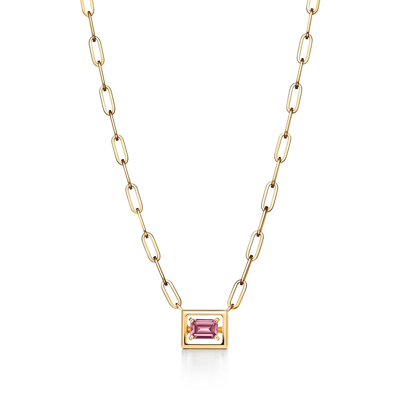 Tiffany Jewel Box Necklace In Yellow Gold With A Pink Tourmaline 16 18 Tiffany Co